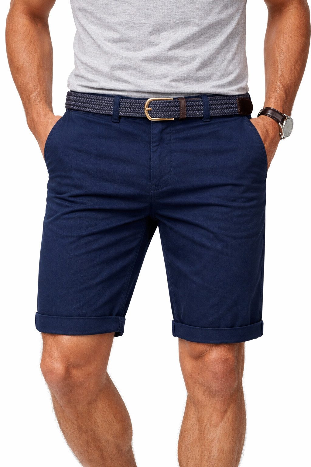 Geographical Norway Bermudas Chino Shorts kurze Hose Bermuda Knielang Stoff bequem mit Gürtel short