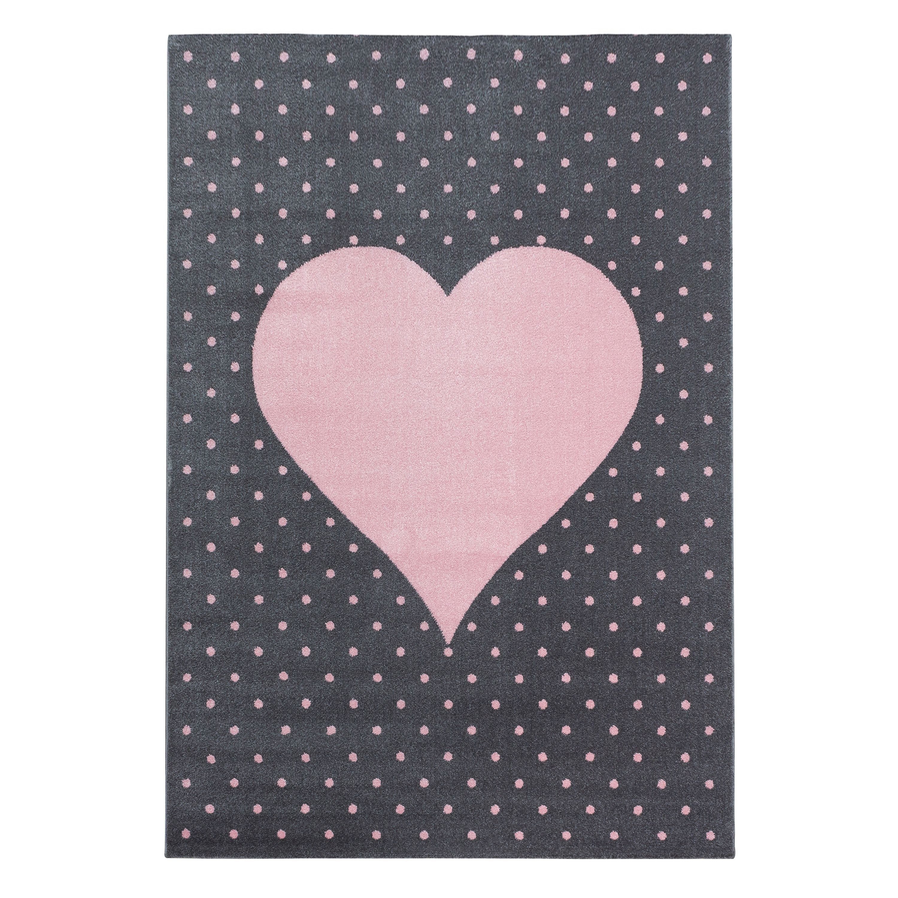 Teppium Teppich Herz-Design, Rund, Höhe: 10 mm, Teppich Kinderzimmer Herz Design Kinder Teppich Rosa Babyzimmer