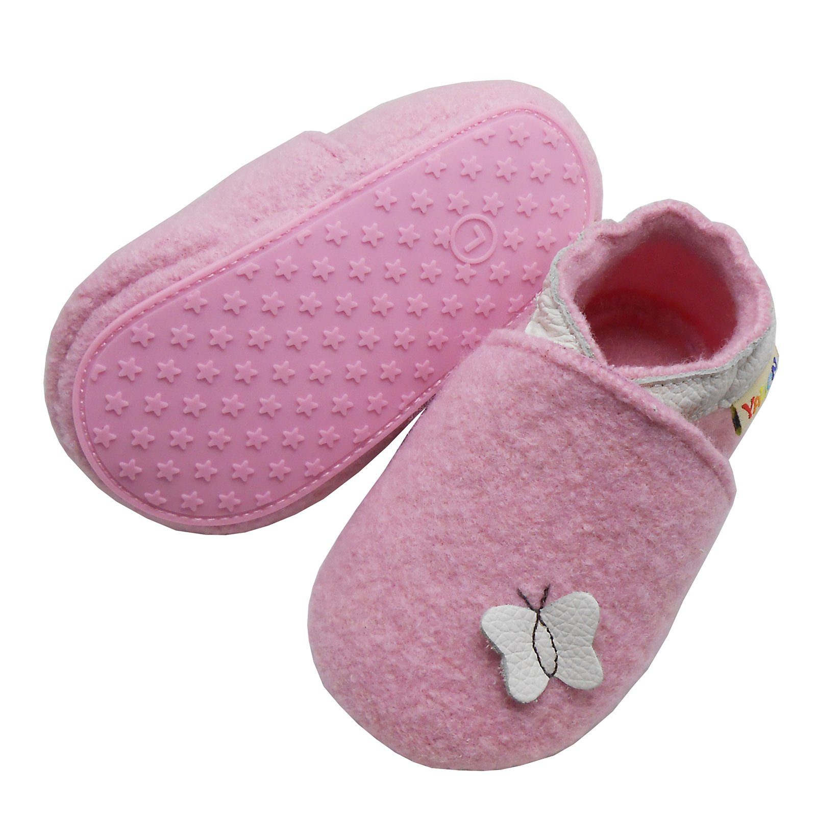 Yalion Krabbelschuh Hausschuhe aus Schafwolle, Hausschuh Rosa 100% Filz Schmetterlings