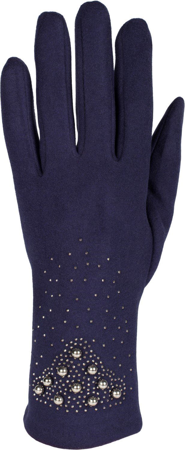 Dunkelblau styleBREAKER Touchscreen Fleecehandschuhe Perlen und Handschuhe Strass mit