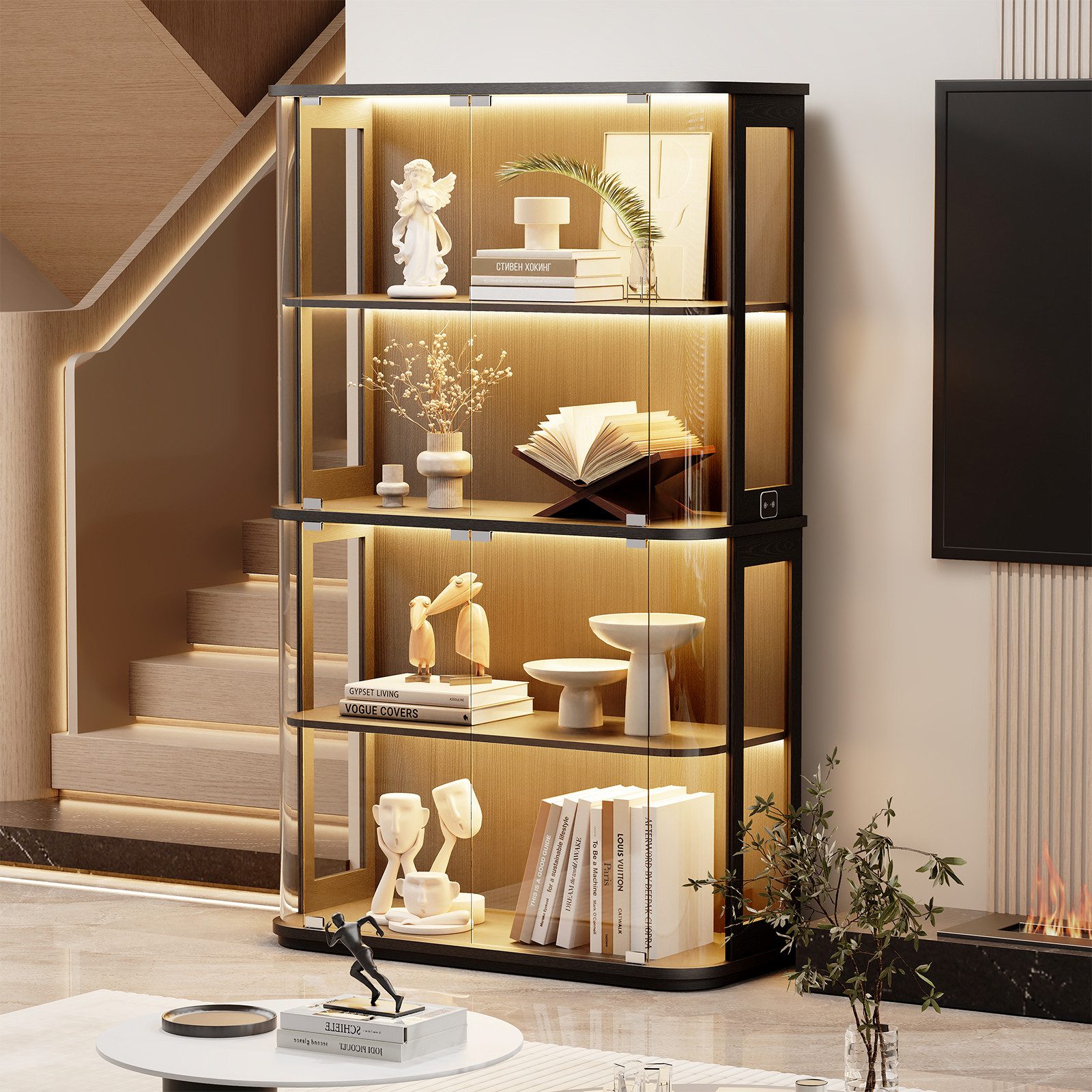 BROTTAR Standvitrine Große, runde Vitrine mit dreifarbiger Beleuchtung & Be günstig online kaufen