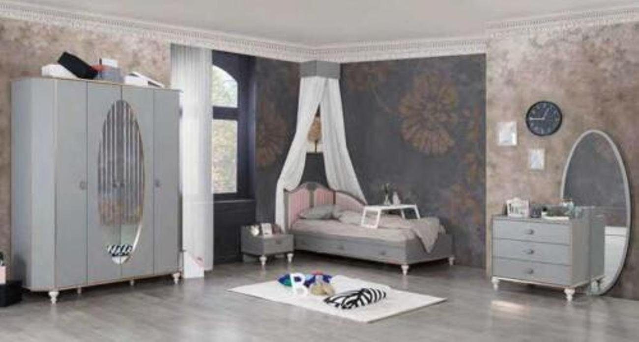 JVmoebel Jugendzimmer-Set Set Bett Kleiderschrank Nachttisch Kommode mit Spiegel Möbel 4tlg
