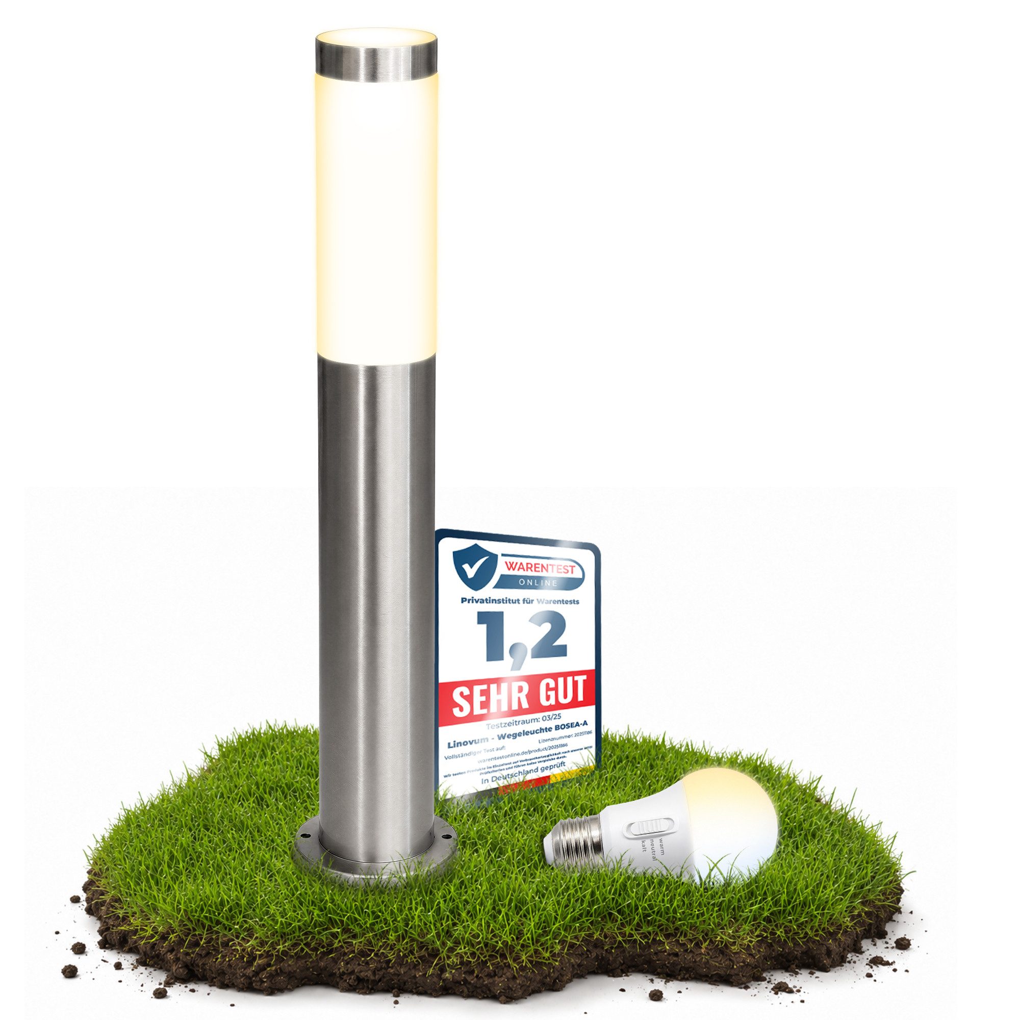 SSC-LUXon LED Pollerleuchte BOSEA-A Wegeleuchte Außenlampe IP44 LED Glühbirne 8W 3in1 Lichtfarbe, Neutralweiß, Warmweiß, Tageslichtweiß