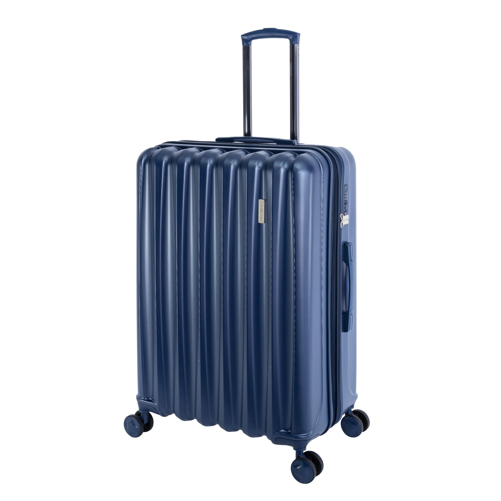 Travelhouse Hartschalen-Trolley Porto, 4 Rollen, Dehnfalte +15% Volumen, robuste Reißverschlüsse, große Rollen blau