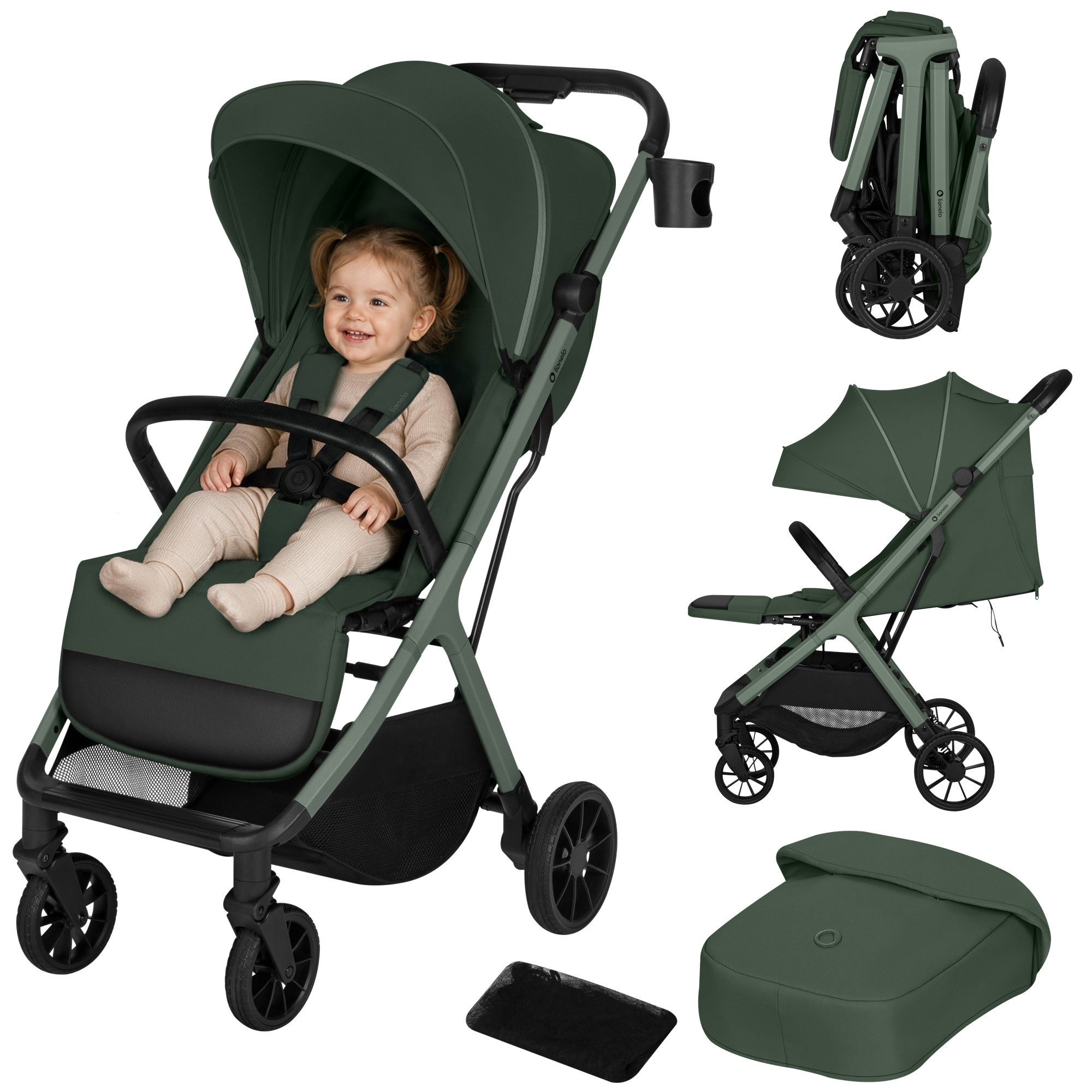 lionelo Kinder-Buggy CLOE PLUS, (Set), Auto-Folding/UPF50+/PU-Räder/Federung vorne & hinten