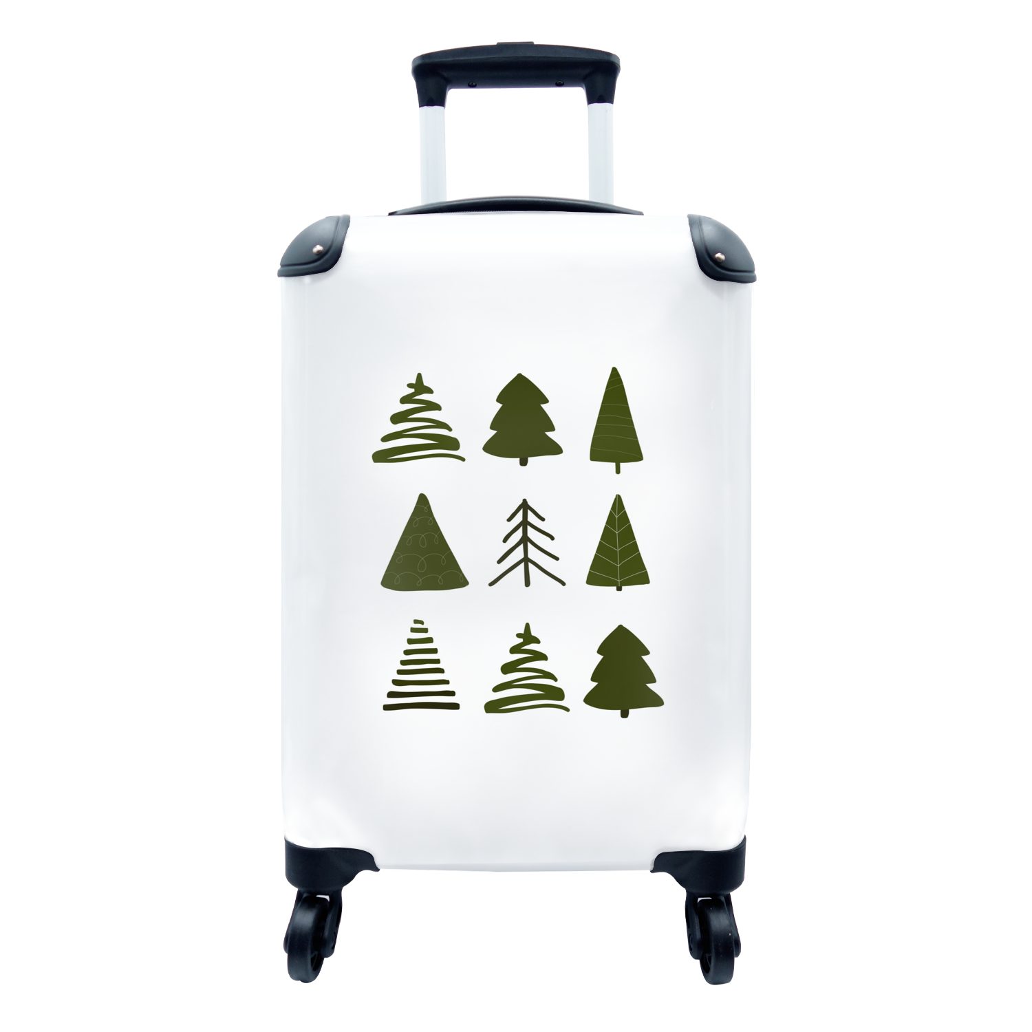 MuchoWow Handgepäckkoffer Weihnachtsbäume - Schablonen - weiß, 4 Rollen, Reisetasche mit rollen, Handgepäck für Ferien, Trolley, Reisekoffer