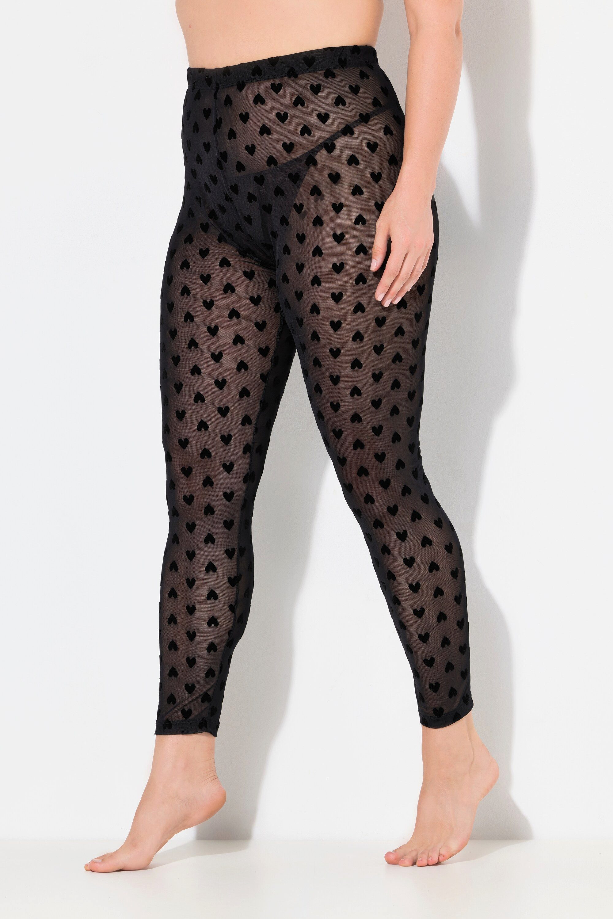 Ulla Popken Feinstrumpfhose Strumpf-Leggings Mesh Herz-Flockdruck günstig online kaufen