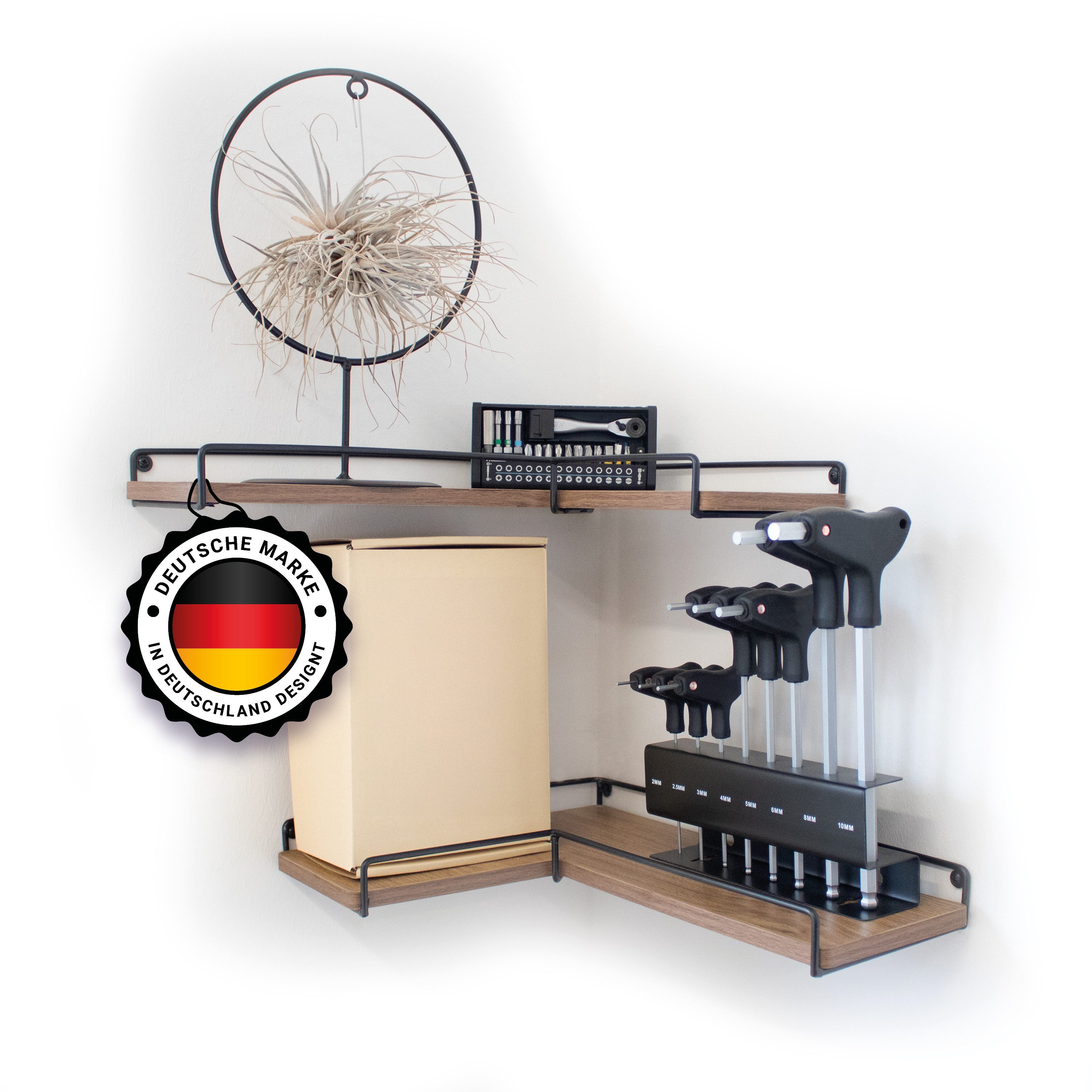 Kyto Eckregal Kyto Eckregal 2er-Set L-förmige Regales aus Holz & schwarzem Metall