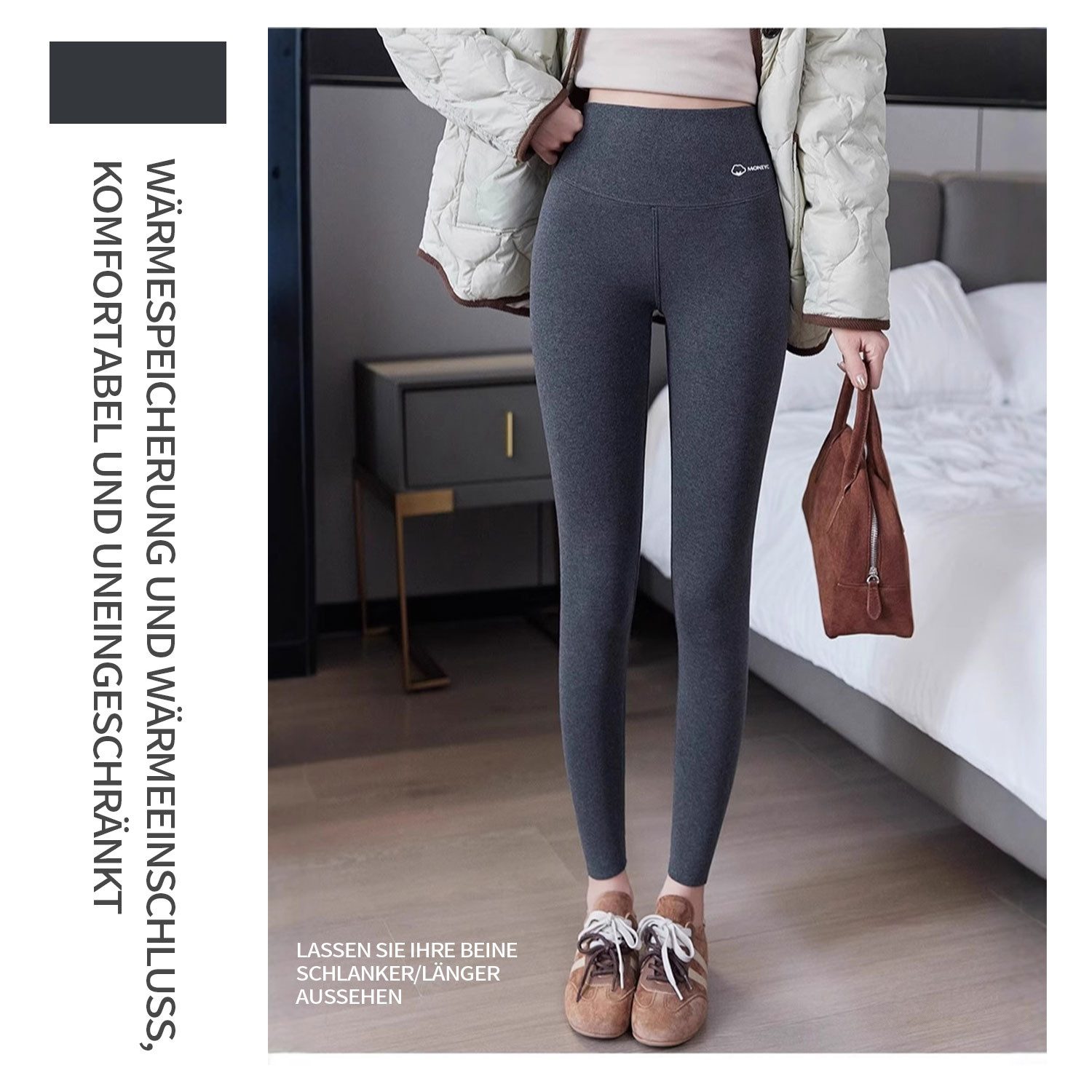 Refttenw Thermoleggings Gefütterte Strumpfhose High Waist Laufhose Thermohose mit schmaler Beinabschluss
