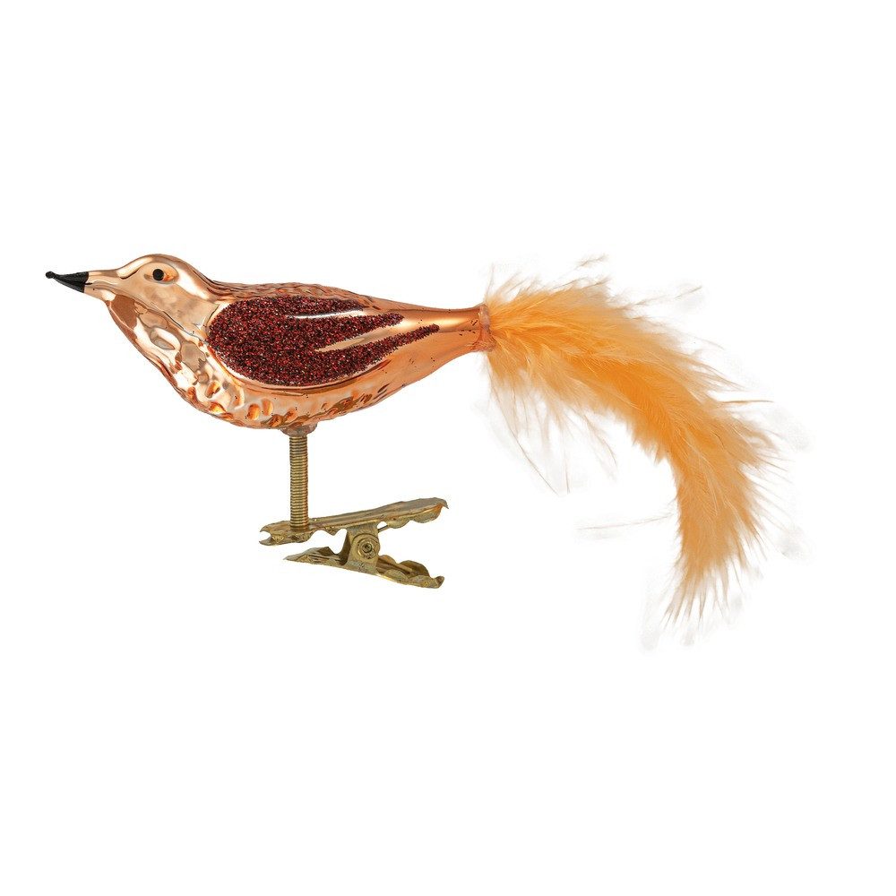 Thüringer Glasdesign Christbaumschmuck Christbaumschmuck Vogel glanz apricot 8cm
