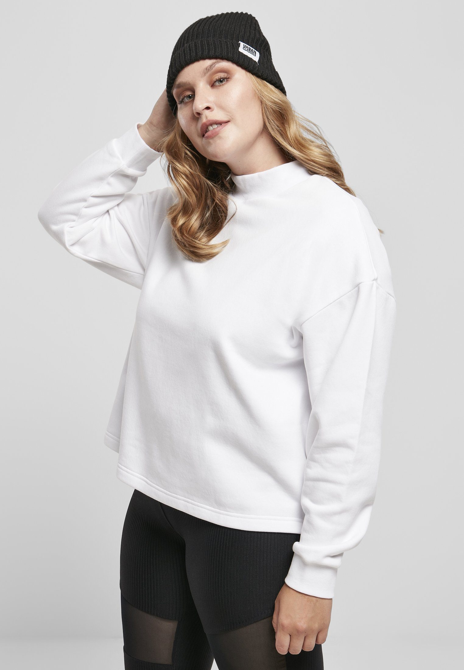 Oversized white Ladies (1-tlg) CLASSICS Neck Frauen High Crew URBAN Sweater