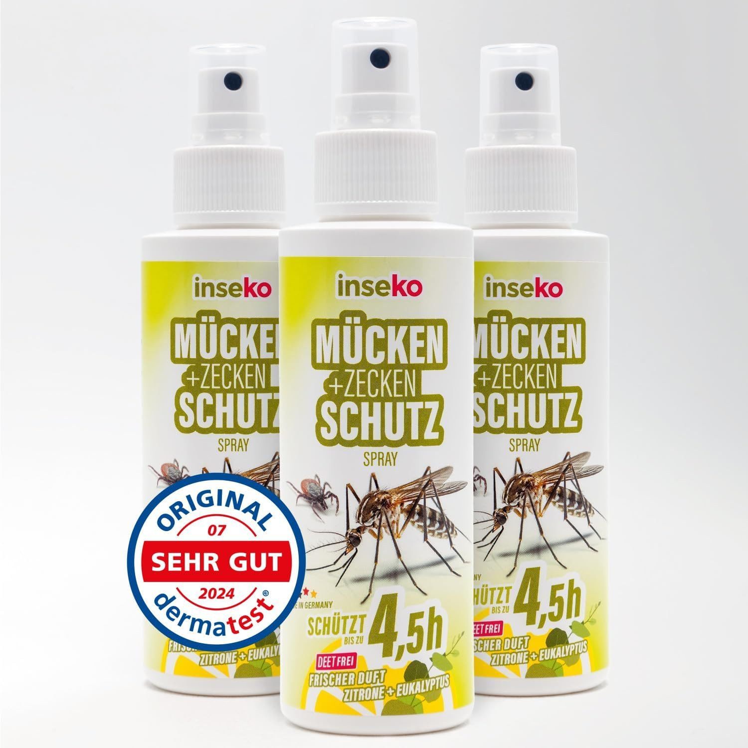 Inseko Insektenschutz-Spray 3x inseko Mücken- & Zeckenschutz Spray I DEET frei, Insektenschutz für Haut und Kleidung