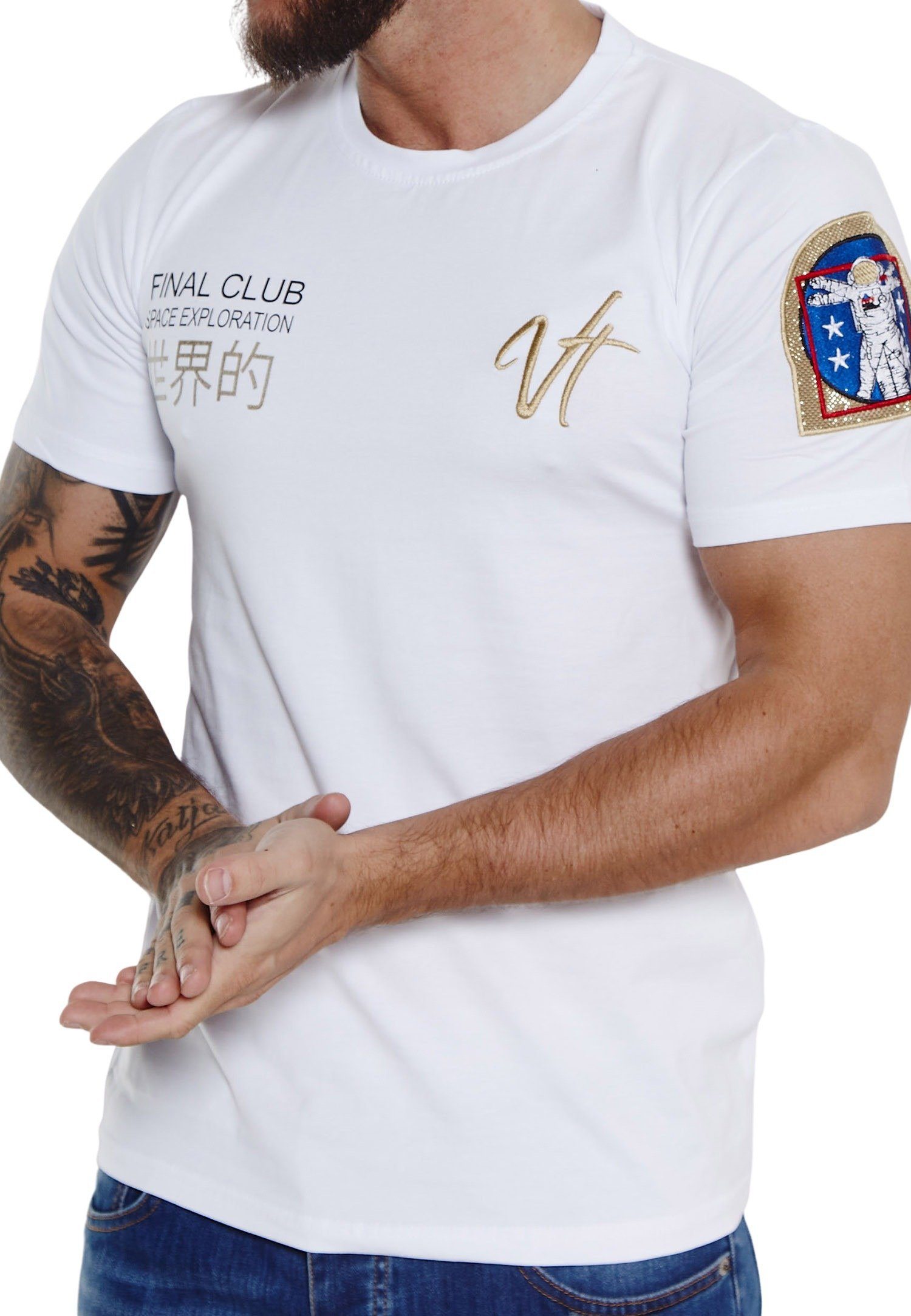 OneRedox T-Shirt TS-3713C (Shirt Polo Casual Kurzarmshirt Freizeit Fitness Weiß 1-tlg) Tee