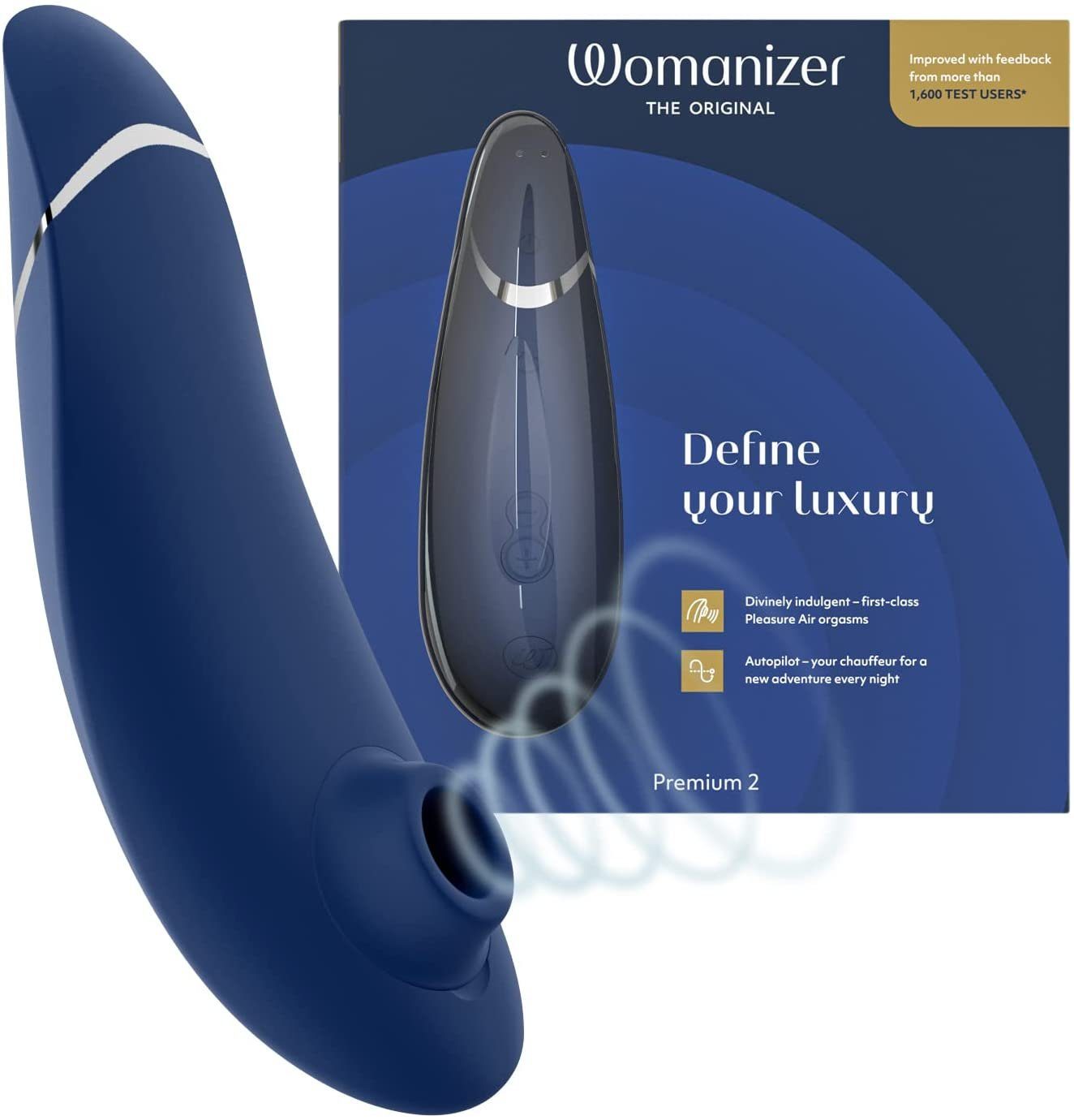 2, Auto-Pilot, Klitoris-Stimulator Premium 14 Womanizer Blueberry Smart-Silence Intensitätsstufen,