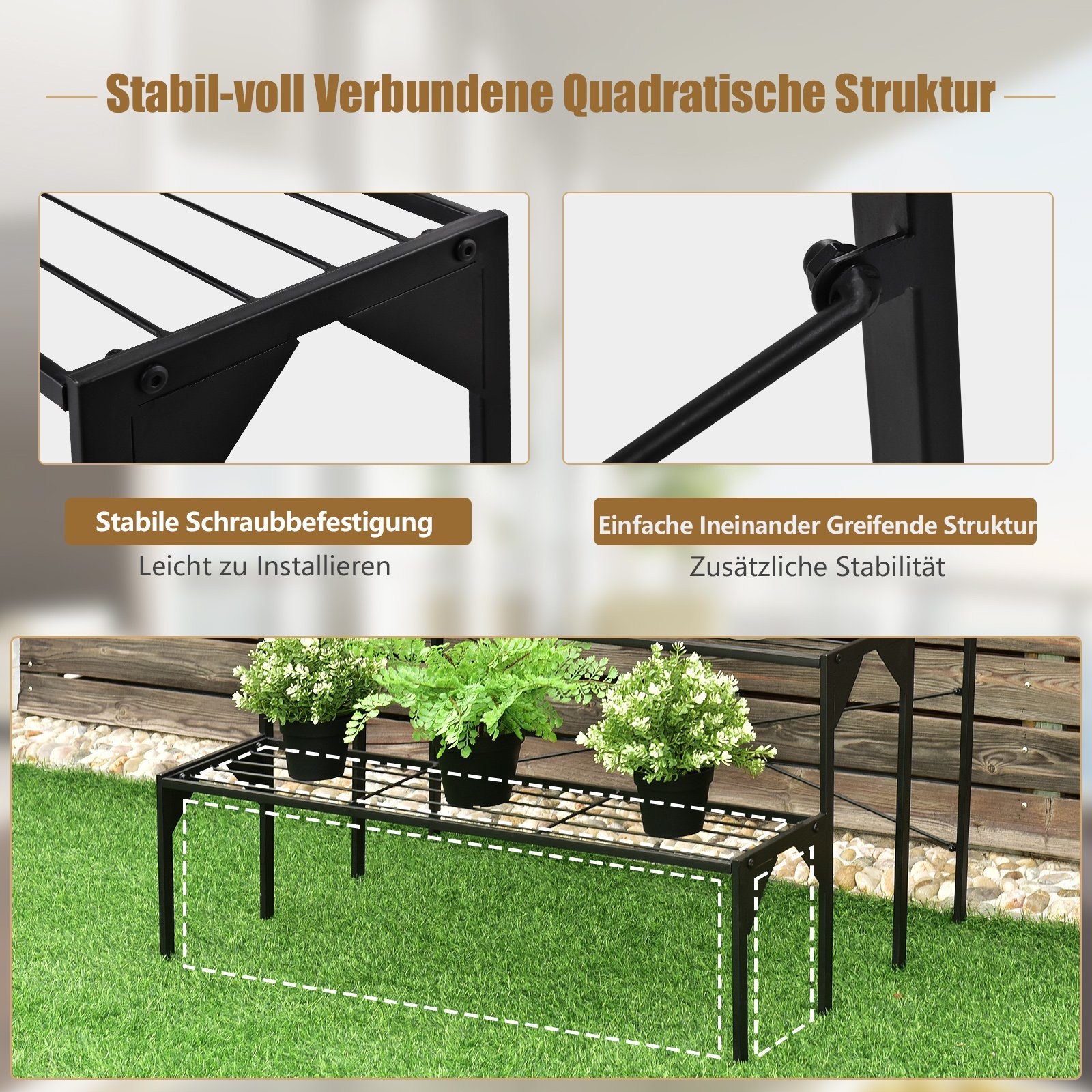 COSTWAY Pflanzentreppe, 3-stufiger Metall Blumentreppe, belastbar bis 30 kg