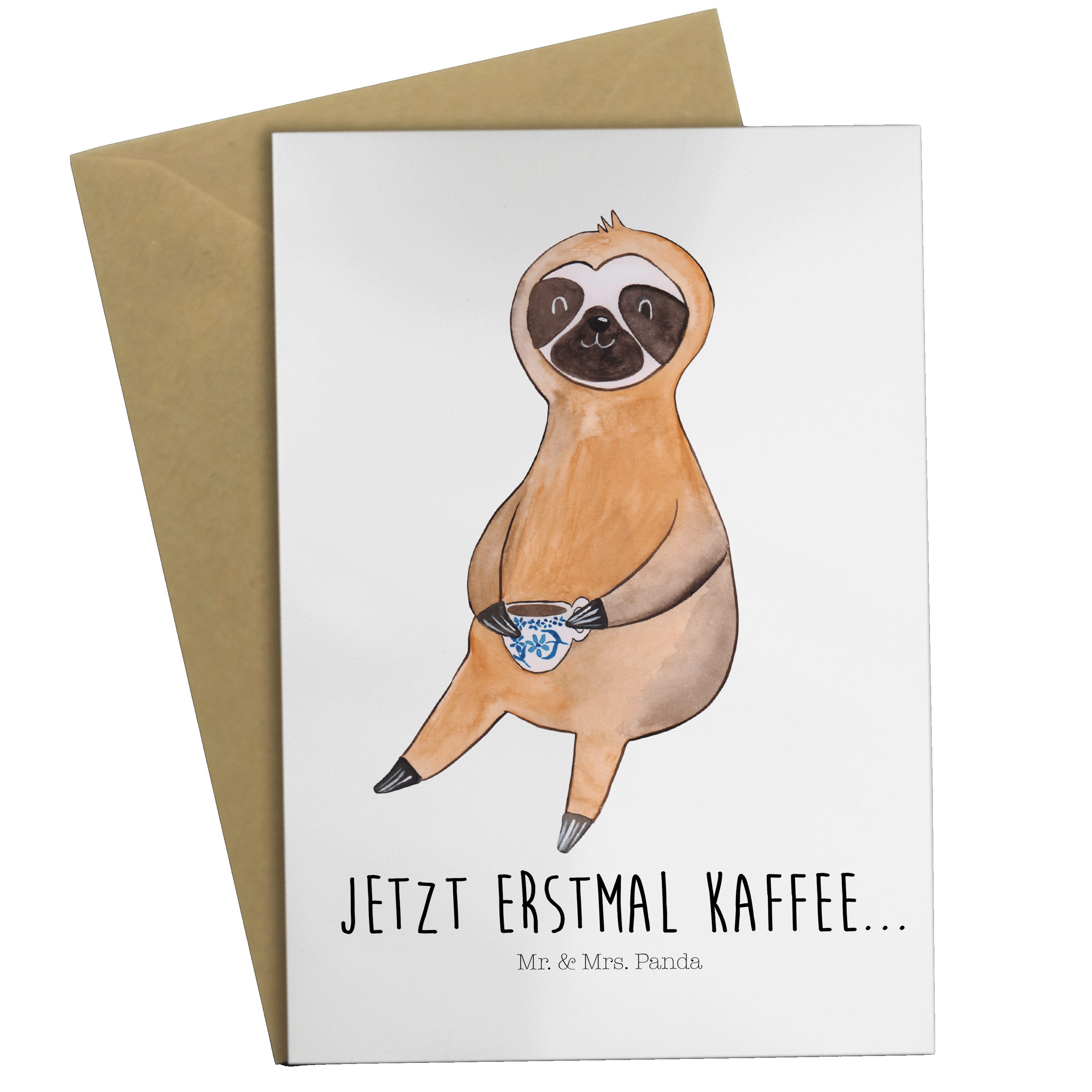 Mr. & Mrs. Panda Grußkarte Faultier Kaffee - Weiß - Geschenk, Faultier Geschenk, Glückwunschkart