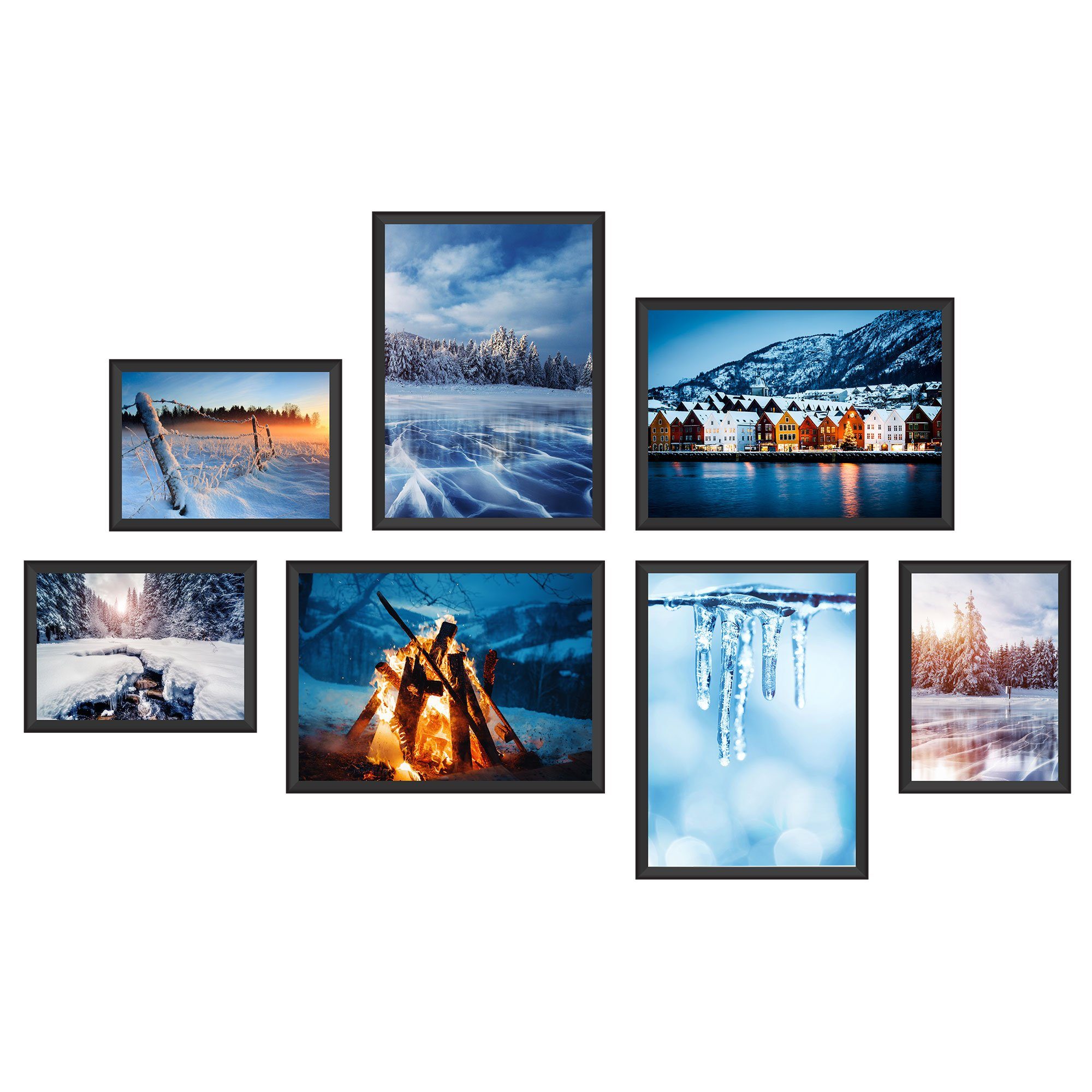WallSpirit Poster Poster Set "Winter" – 7 Motive beidseitig bedruckt – OHNE günstig online kaufen