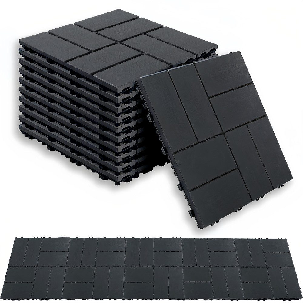 PFCTART Terrassendielen Terrassenfliesen mit Klicksystem, Kunststoff Bodenfliesen, 4,09 m², BxL: je 30.48x30.48 cm, 20 mm Stärke, (Set, 44-St., 30,48×30,48 cm, für Balkon, Terrasse, Garten & Innenbereich), Einfache Installation, wetterfest & pflegeleicht, Rutschfest