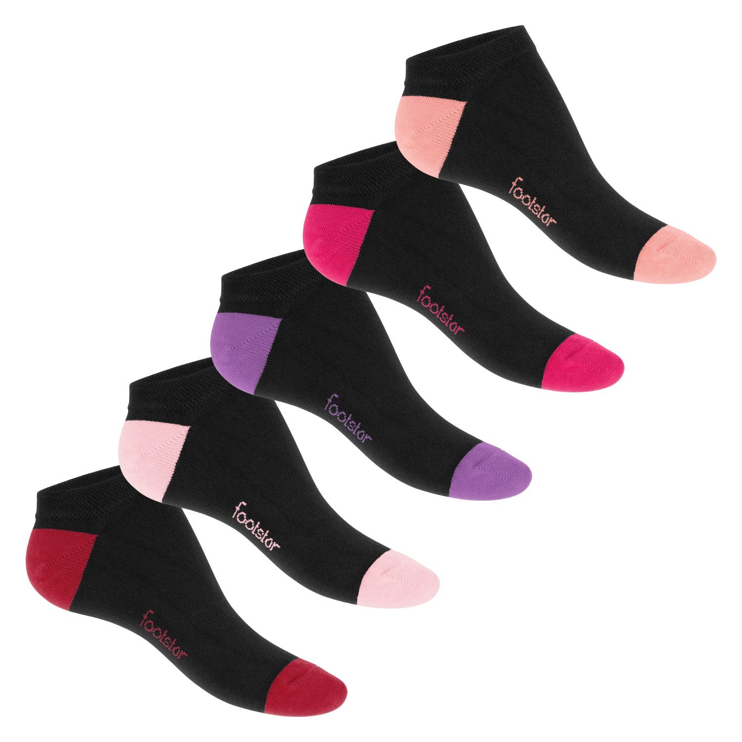 Footstar Sneakersocken 10 Paar Sneaker Socken für Damen & Herren - Bunte Ferse & Spitze