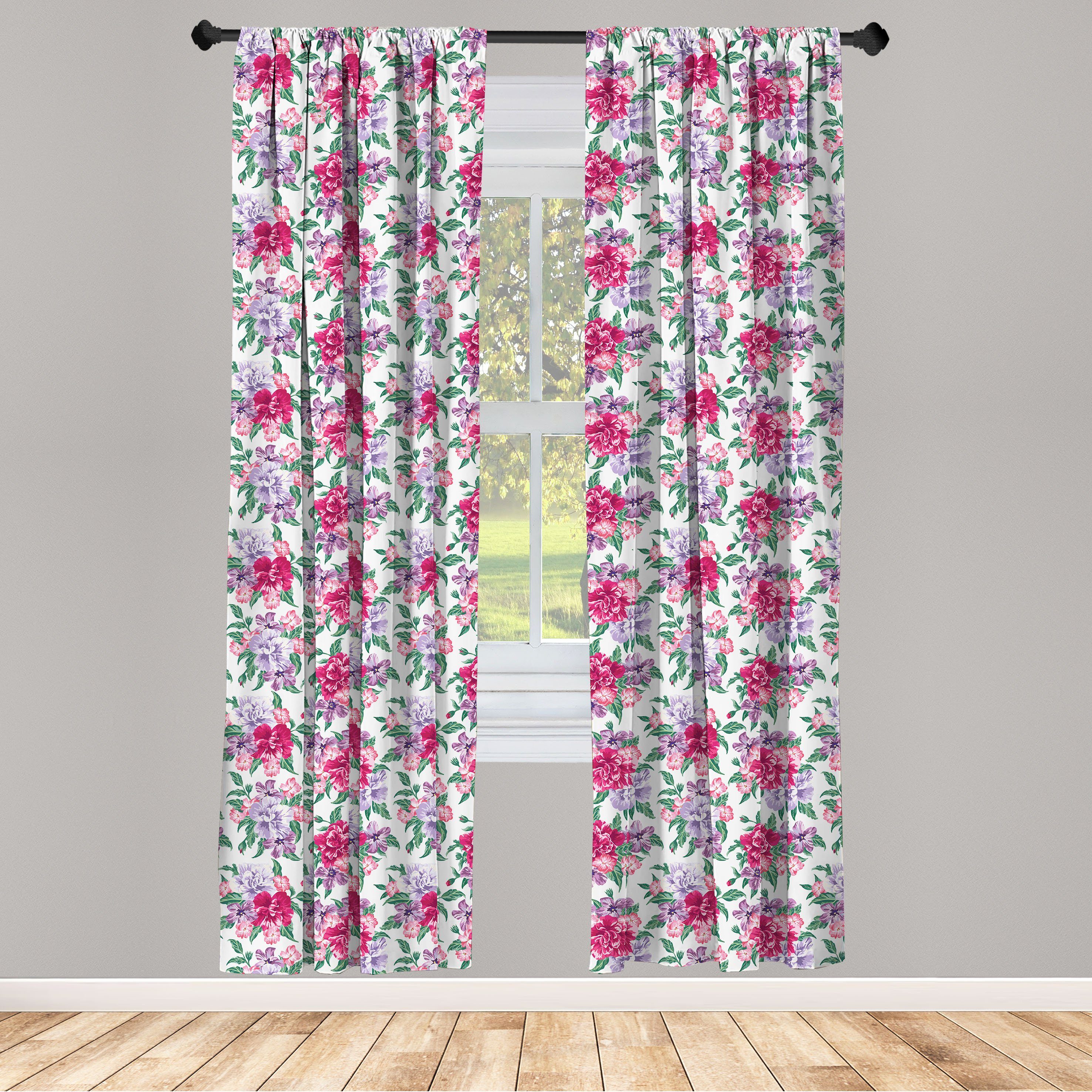 Gardine Vorhang für Wohnzimmer Schlafzimmer Dekor, Abakuhaus, Microfaser, Englischer Garten Blüten