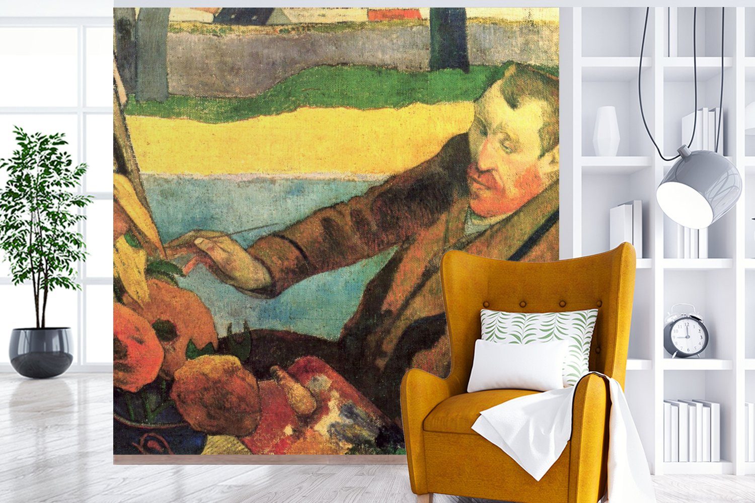 Fototapete - Wohnzimmer Gogh, MuchoWow van Der Vincent Matt, Fototapete Sonnenblumenmaler (4 Vliestapete Küche, für Schlafzimmer St), bedruckt,