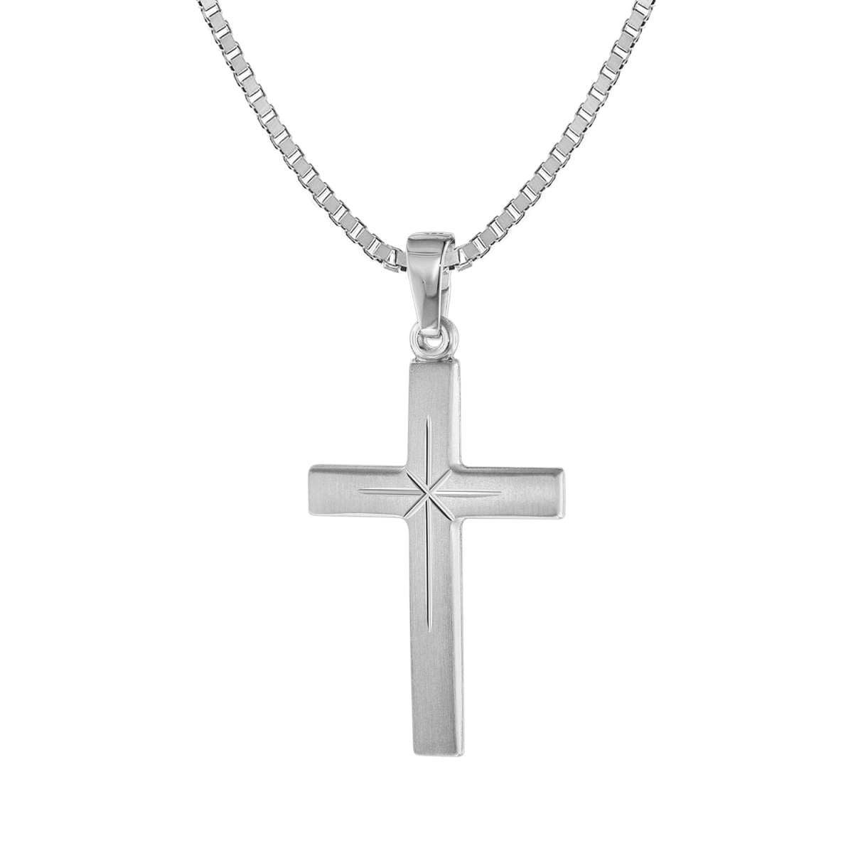 trendor Kreuzkette 75283, Kreuz-Anhänger 24 mm Weißgold 585 (14 Karat) mit Silberkette