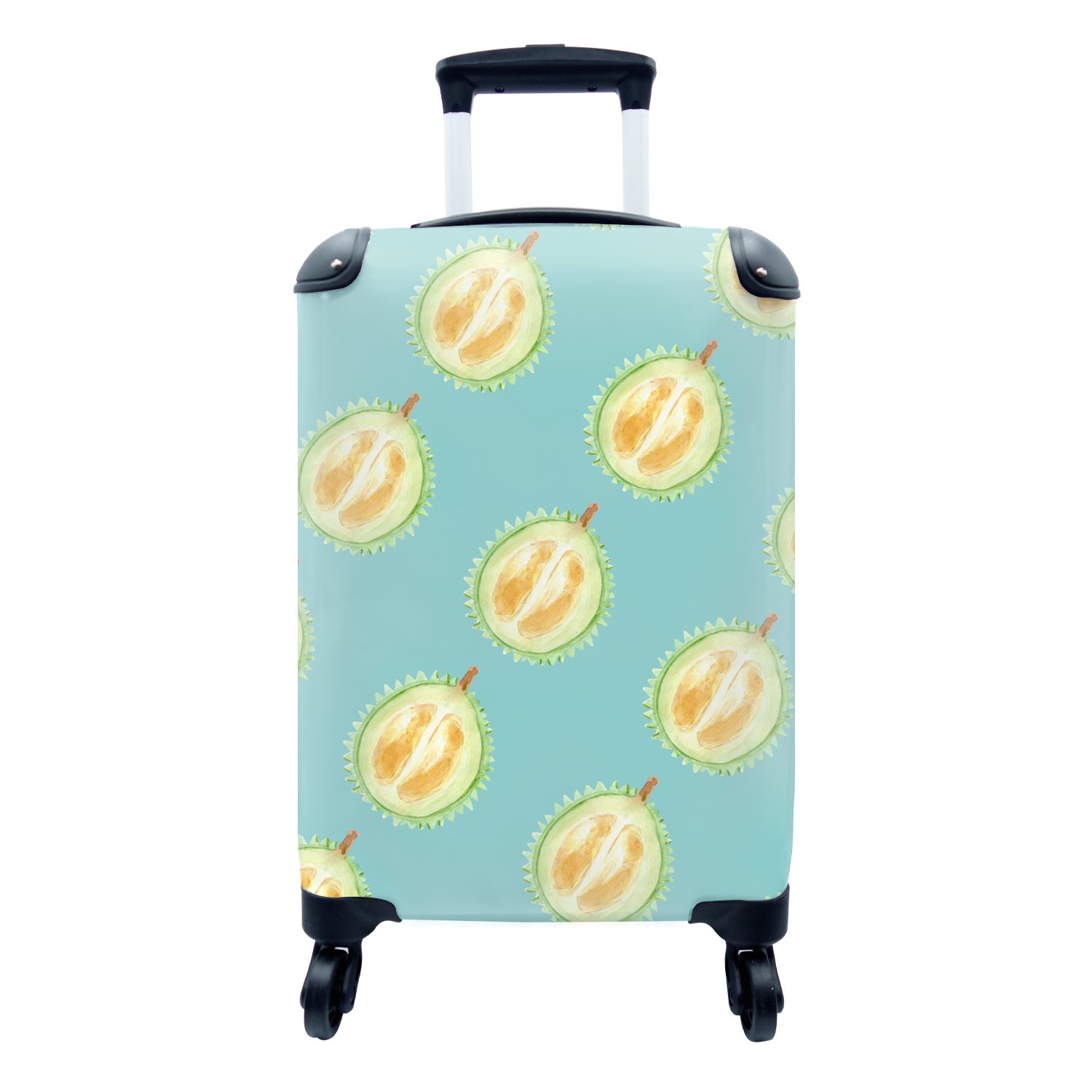 MuchoWow Handgepäckkoffer Zitrusfrüchte - Früchte - Muster - Blau, 4 Rollen, Reisetasche mit rollen, Handgepäck für Ferien, Trolley, Reisekoffer