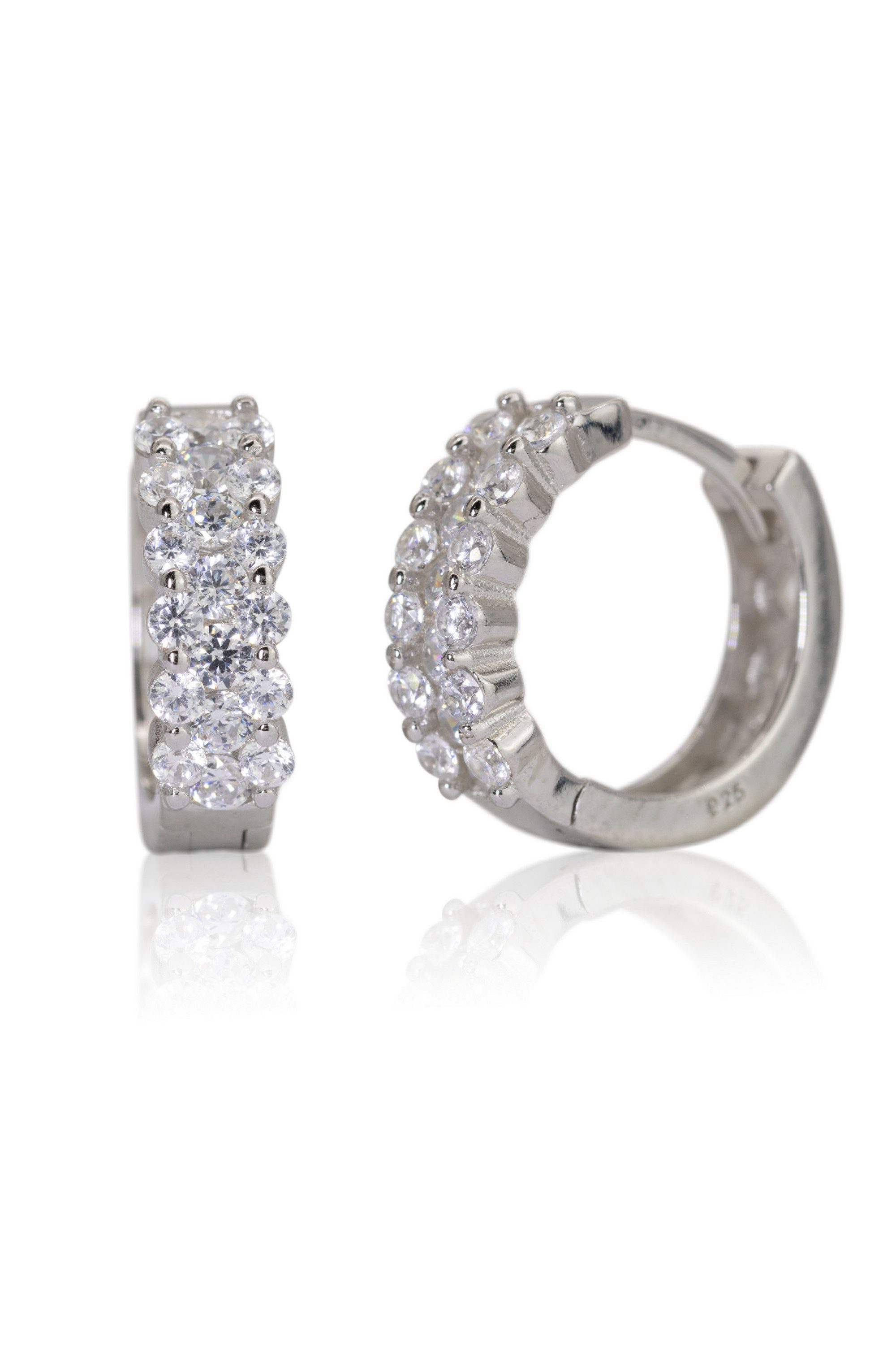 SCHEPPE SCHMUCK Paar Creolen Damen Ohrring Huggie - 925 Sterling Silber - je 19 Cubic Zirkonia (2-tlg., incl. Schmuckschachtel), 1,45 x 1,45 x 0,4 cm