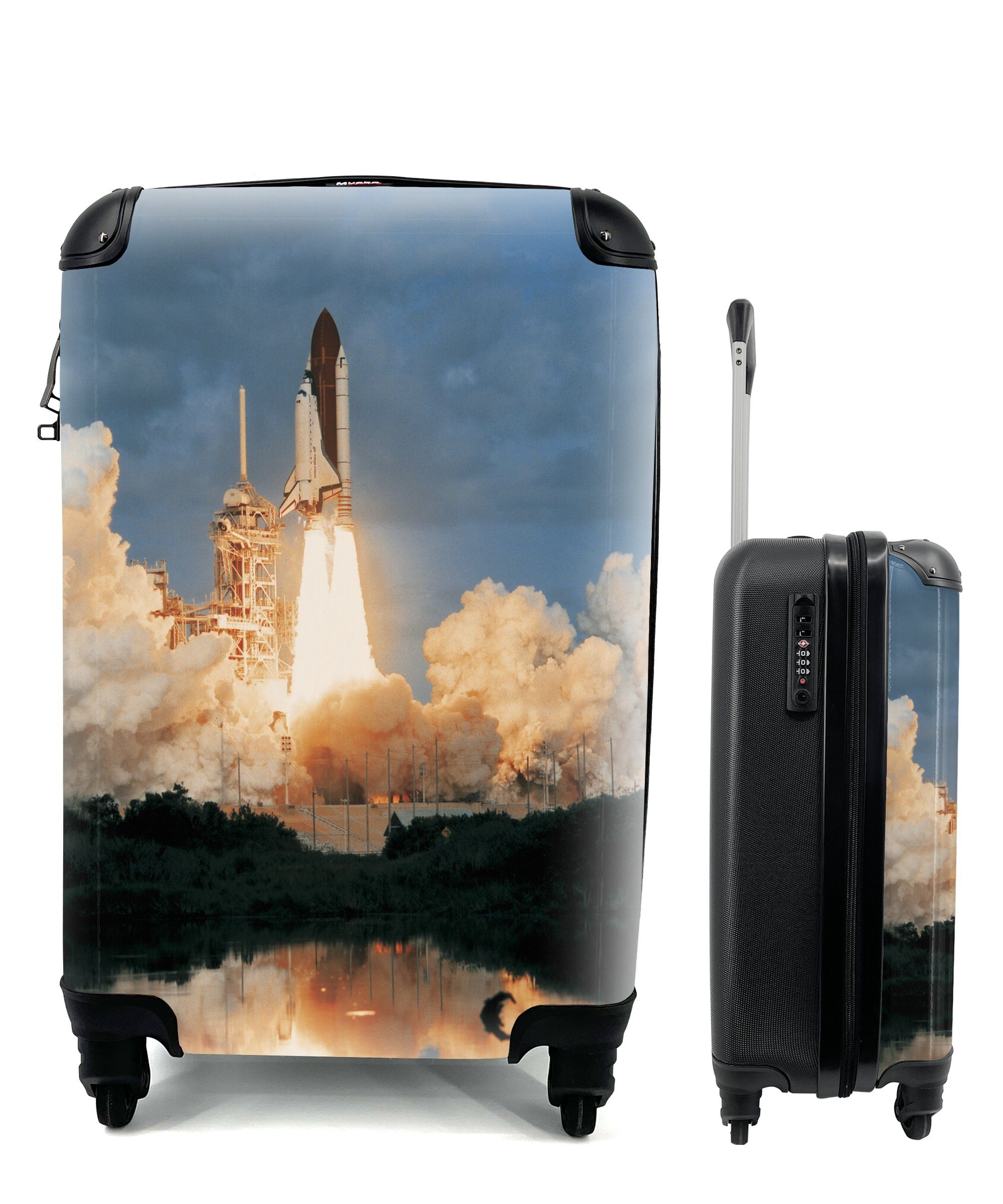 MuchoWow Handgepäckkoffer Start einer Raumfähre, 4 Rollen, Reisetasche mit rollen, Handgepäck für Ferien, Trolley, Reisekoffer