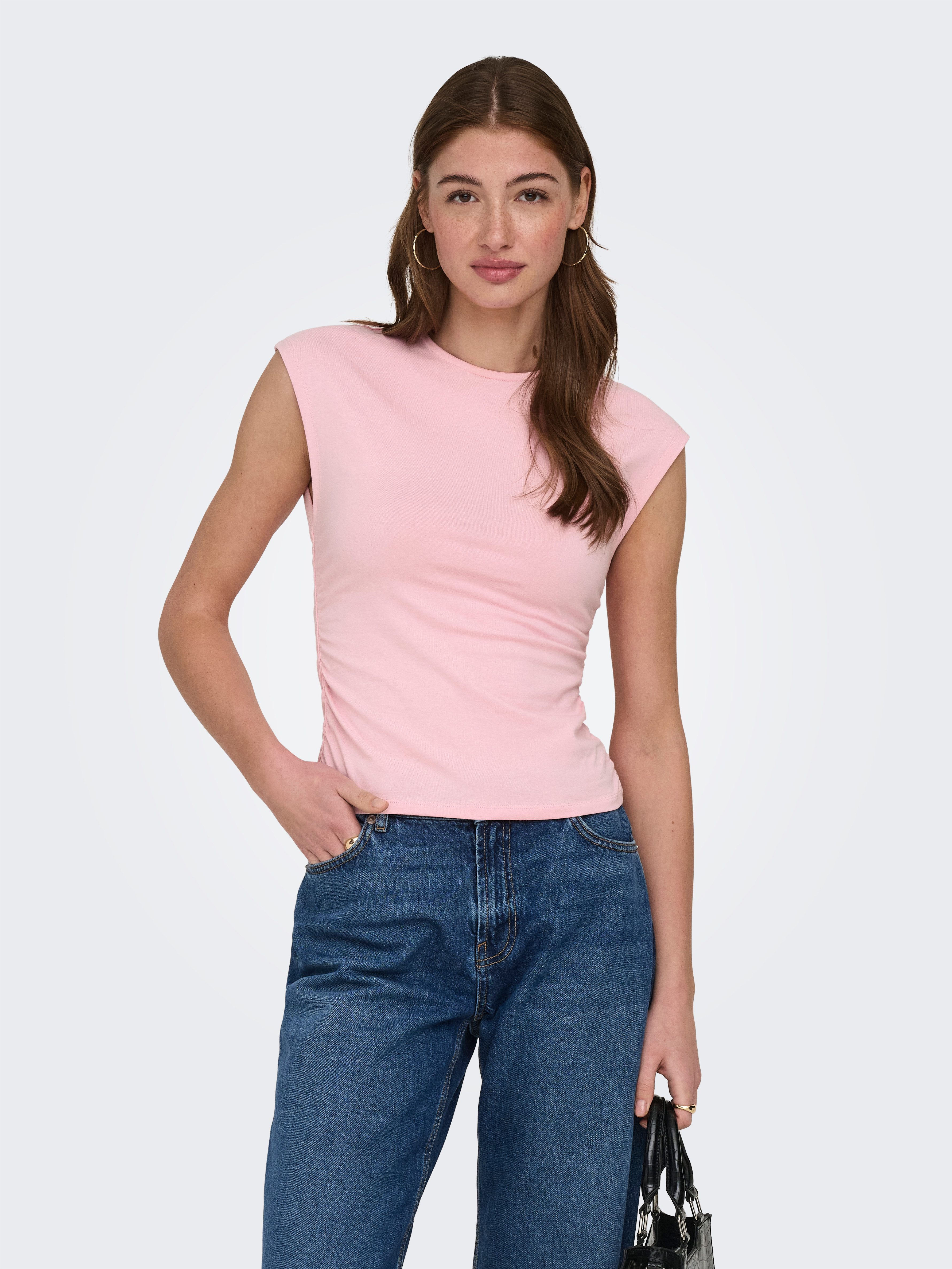 ONLY Shirttop ONLMIRA CAPSL RUCHING TOP JRS NOOS Baumwollmischung, regular fit, Rundhals – Bild 2 von 5