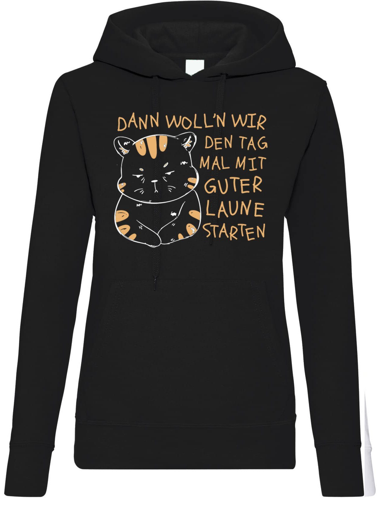 Youth Designz Kapuzenpullover Starten Wir Den Tag Mit Gute Laune Damen Hoodie Pullover mit trendigem Frontprint