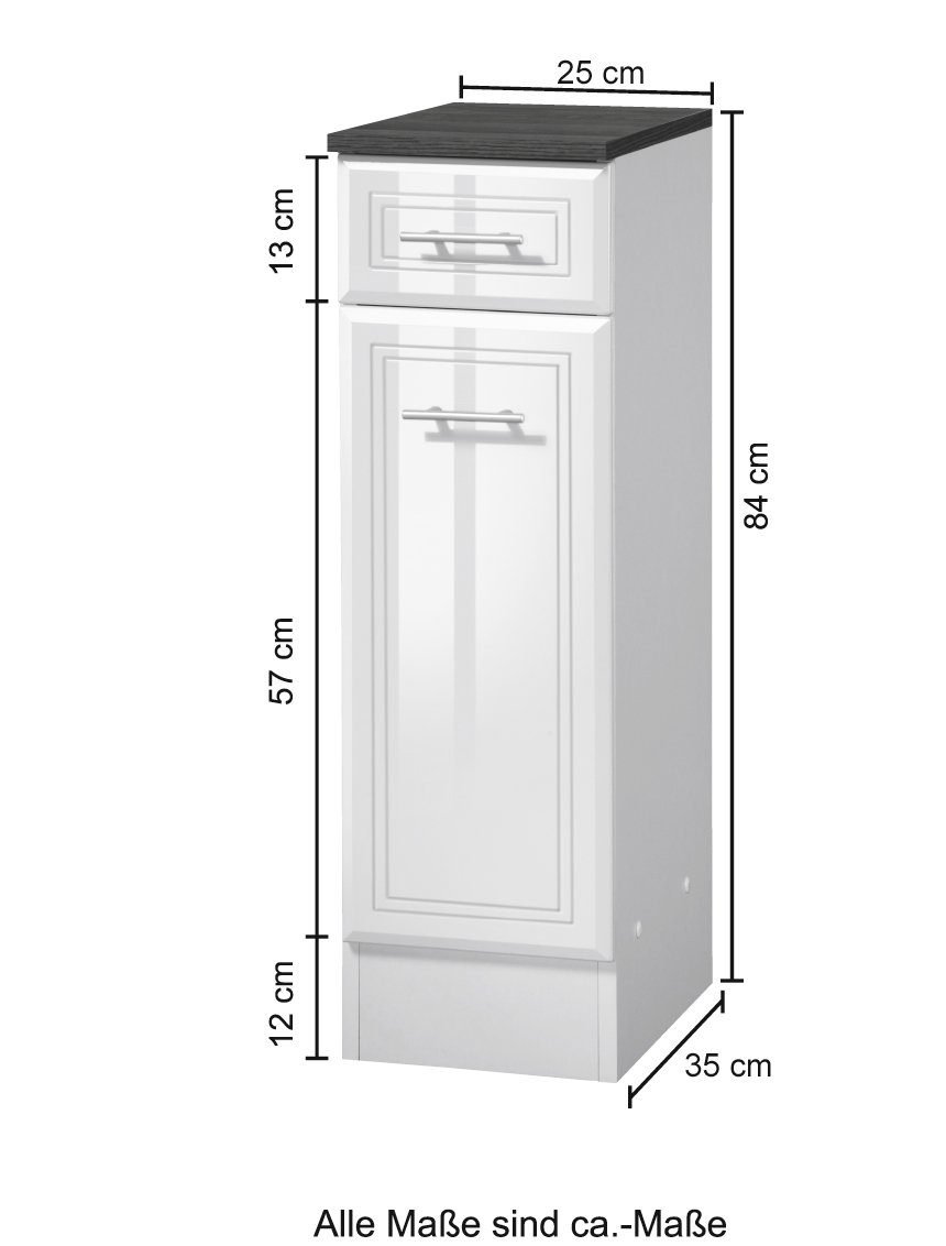 welltime Unterschrank Neapel Breite 25 cm, mit Hochglanzfronten und eleganter Fräsung