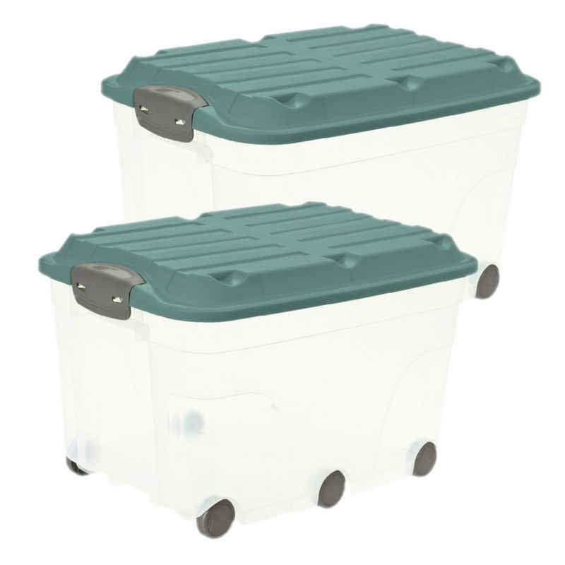 ROTHO Aufbewahrungsbox Roller 6 2er-Set Aufbewahrungsbox 57l mit Deckel und Rollen, Kunststoff (PP) BPA-frei (Aufbewahrungsset, 2er-Set)