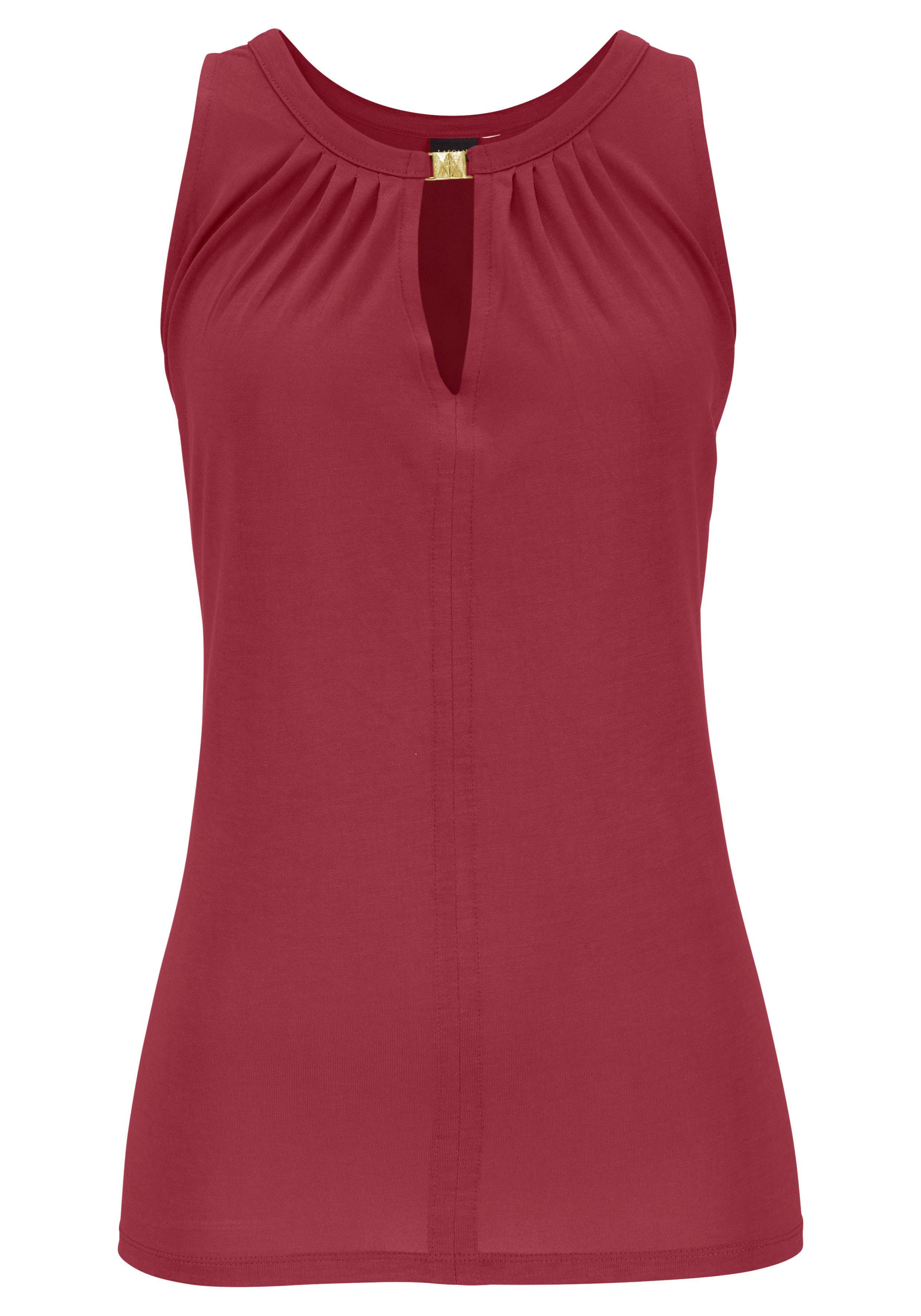 LASCANA Tanktop mit goldfarbenem Zieraccessoire vorne lockeres Sommertop aus Viskose, lässiges Jerseytop, Trägertop, casual – Bild 2 von 5