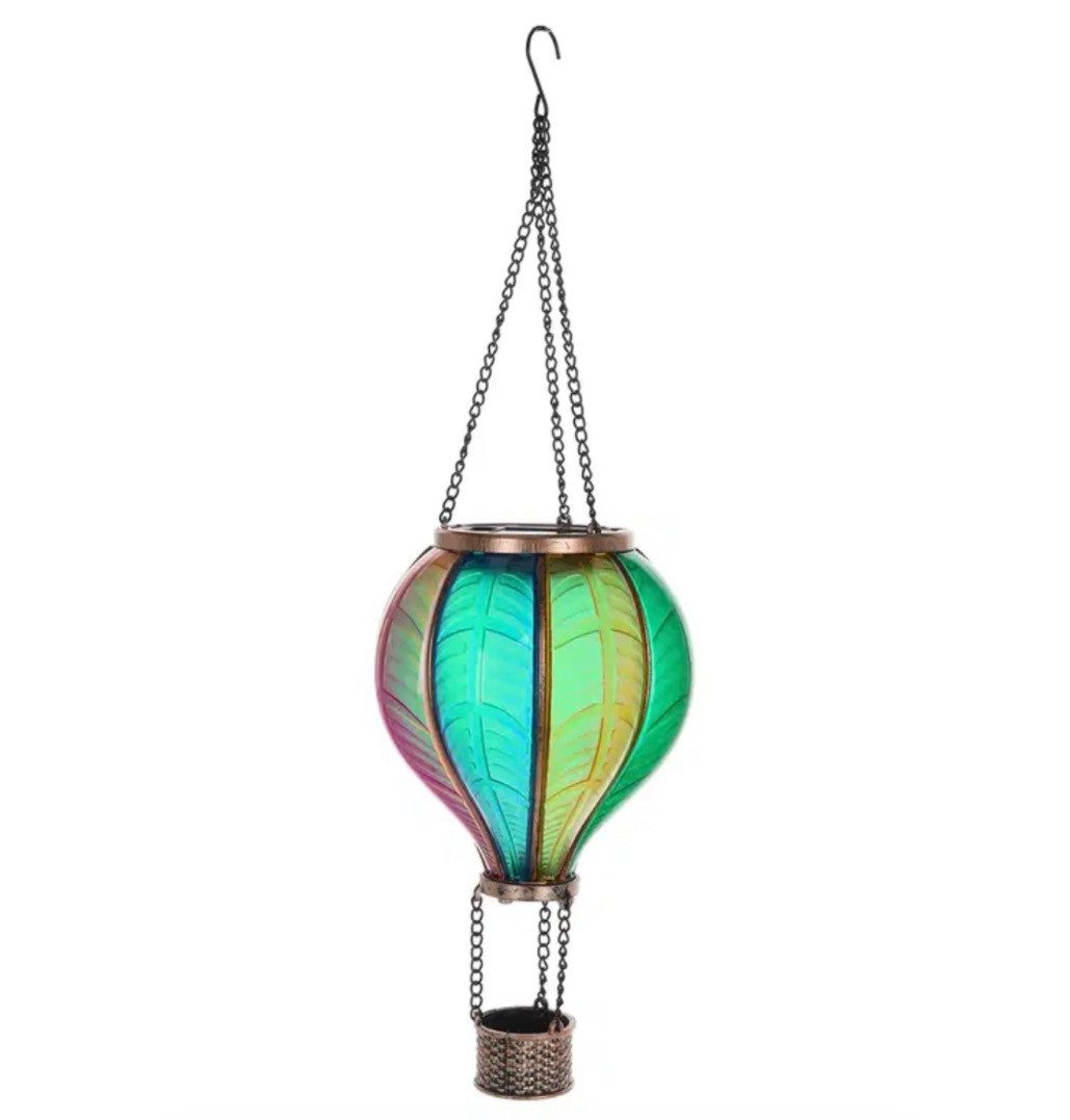 Seyila Home LED Gartenleuchte LED Solar Heißluftballon zum Hängen – Farbverlauf mit Flammeneffekt, LED fest integriert, B13,7 × H42,5 × T13,7 cm