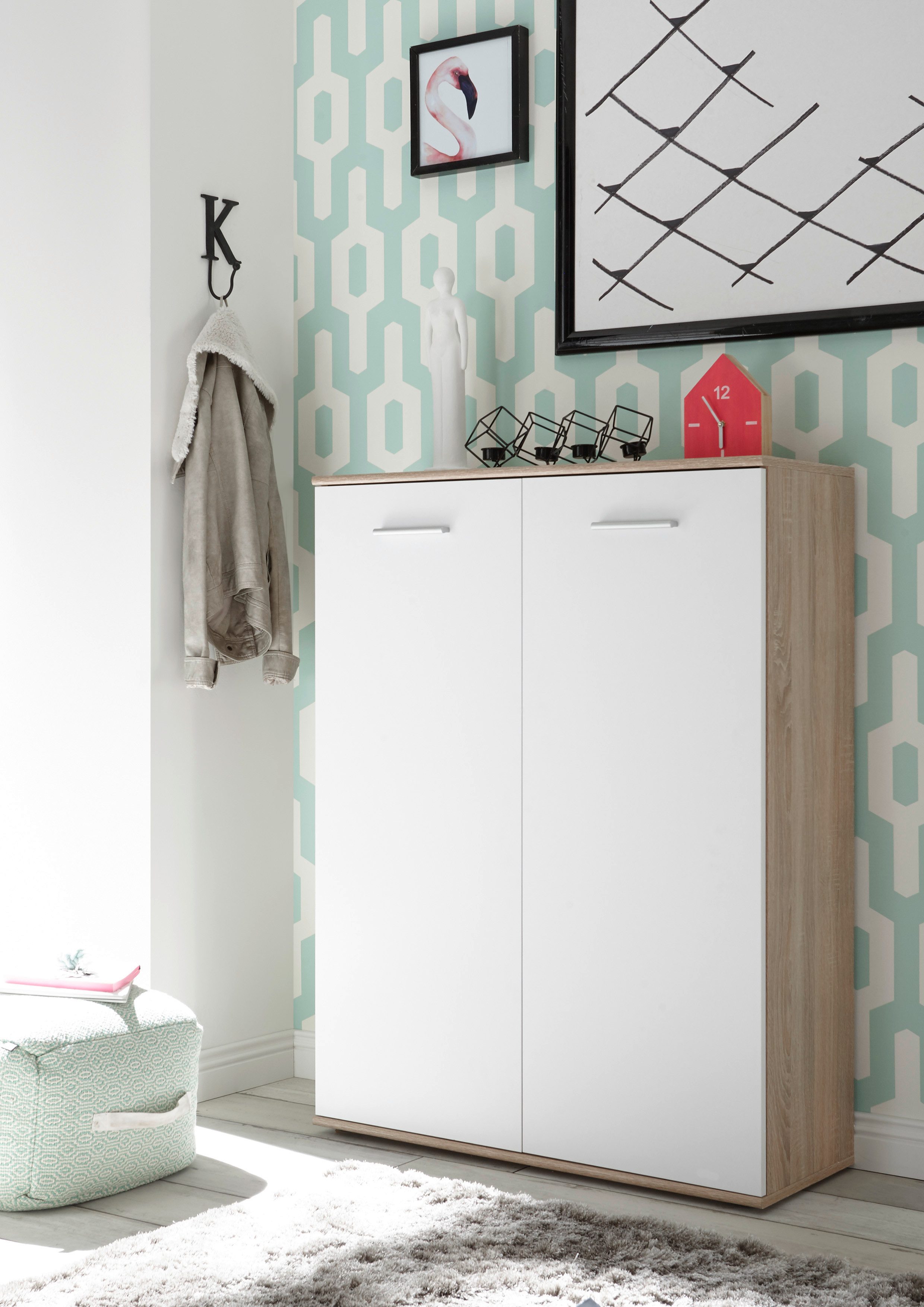 HBZ Schuhschrank Manolo weiß matt, BxHxT 90x118x35 cm (1-St) Schuhkommode mit 2 Türen, 8 Einlegeböden, 2 feste Böden