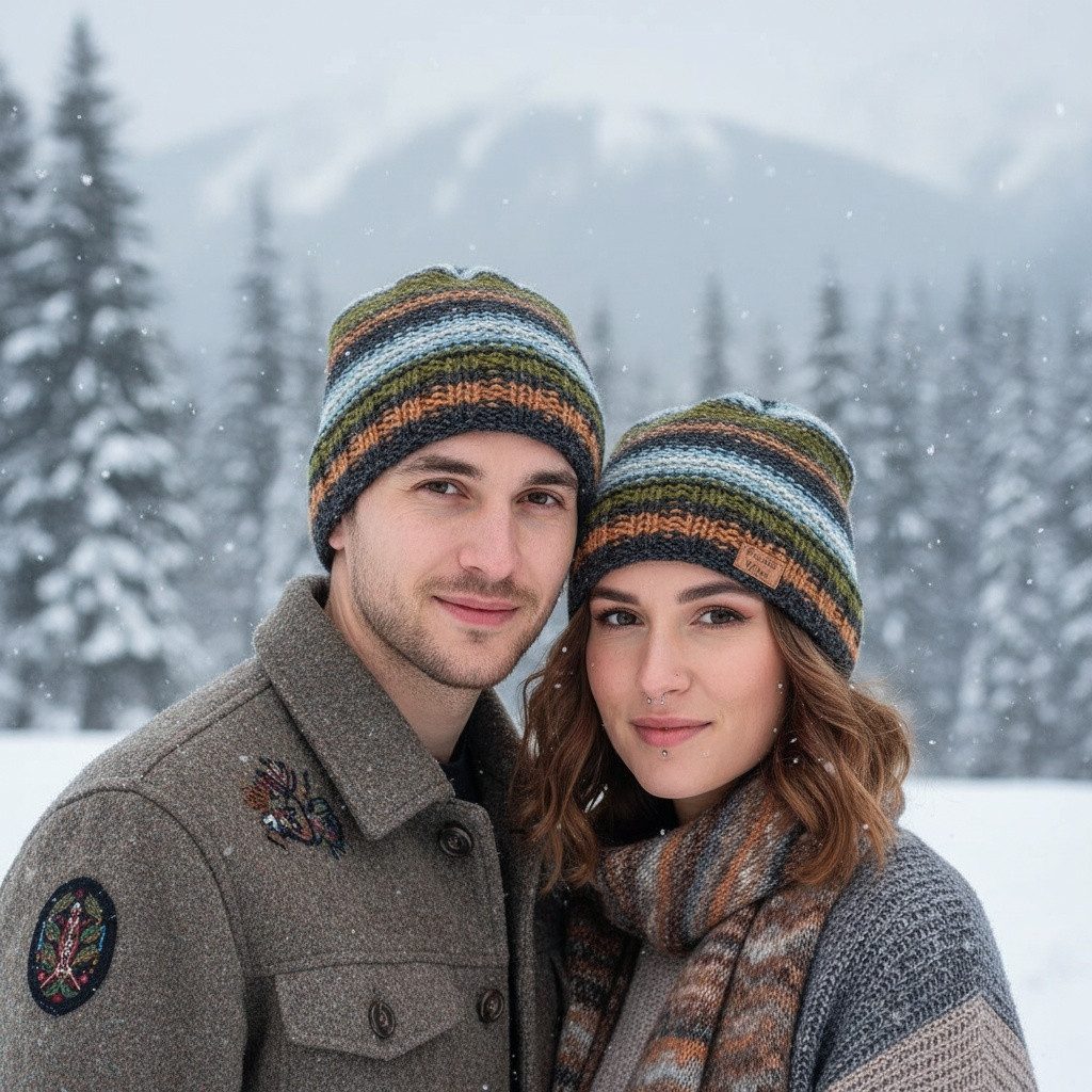 Guru-Shop Strickmütze Beanie Mütze, gestreifte Strickmütze aus Nepal,..