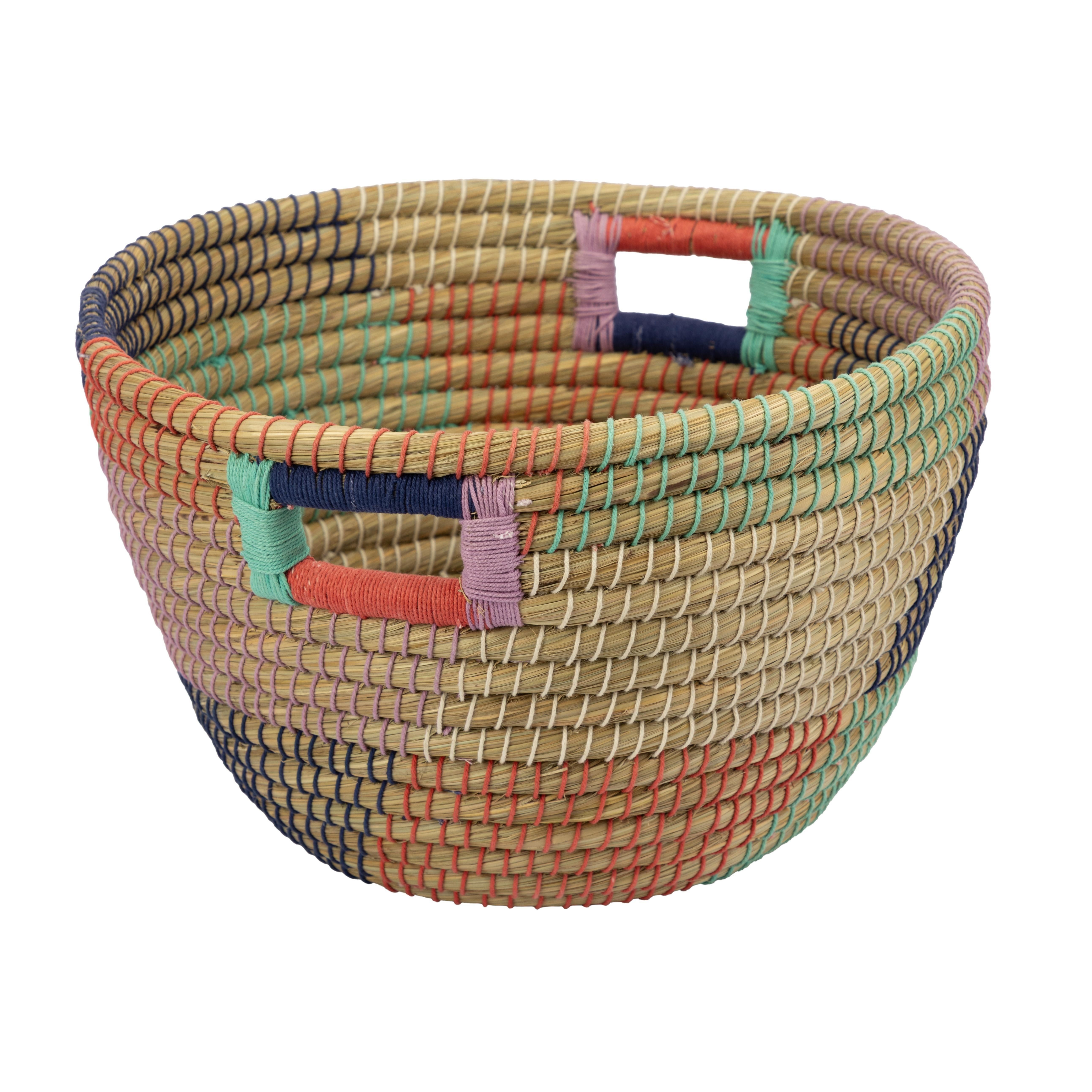 El Puente Aufbewahrungskorb "Quader" Runder Korb mit Griffen aus Kaisa-Gras, Handmade, Handmade