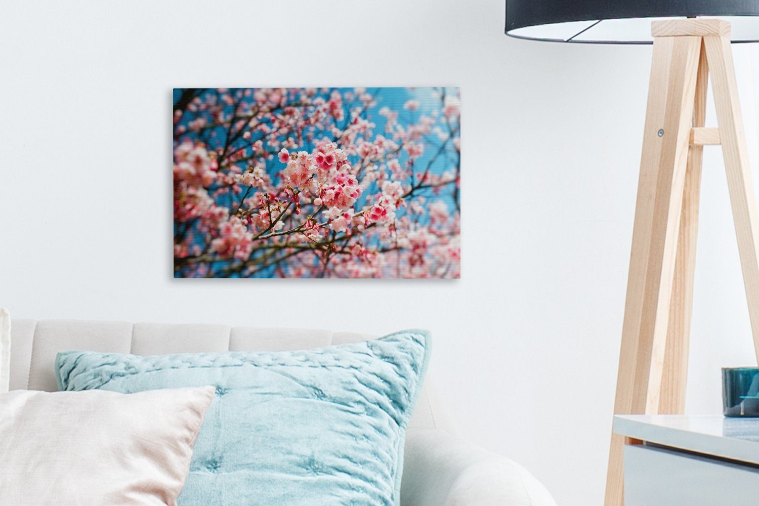 OneMillionCanvasses® Leinwandbild Blüte - Baum, cm Himmel (1 30x20 Aufhängefertig, Wandbild Leinwandbilder, - Wanddeko, St)