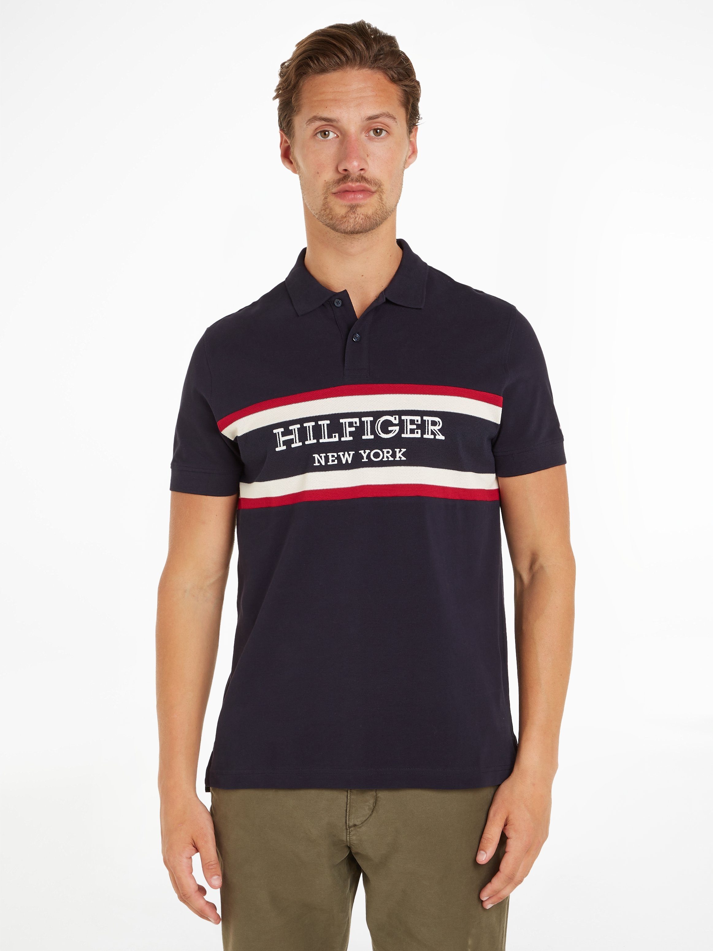 Tommy Hilfiger Poloshirt MONOTYPE COLORBLOCK REG POLO mit großem Tommy Hilfiger Schriftzug