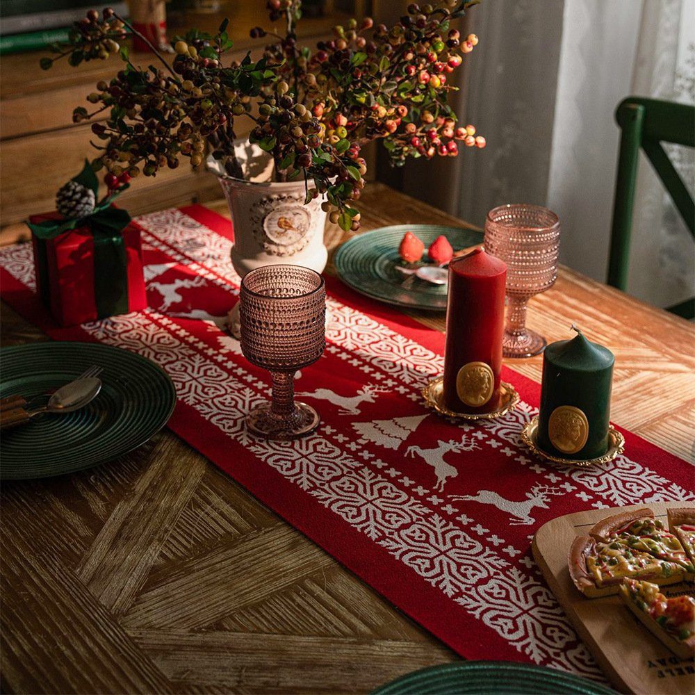 Rouemi Tischband Weihnachten Tischdecken, Weihnachten 35×200cm Tischdecken, 35×180cm, Elch Quaste