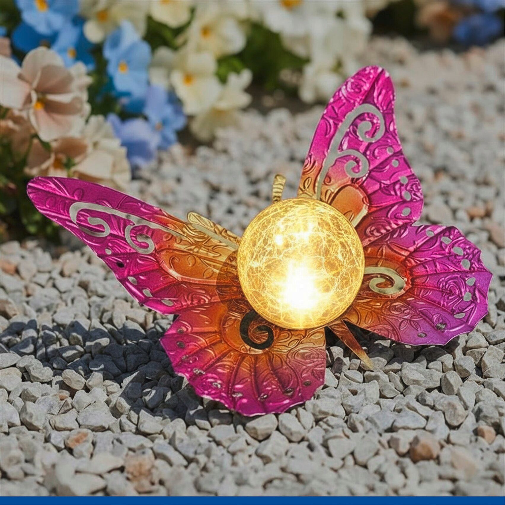 Maximex LED Gartenleuchte Modell Schmetterling, Ein-/Ausschalter, LED fest integriert, Warmweiß, dekorative Gartenbeleuchtung, solarbetrieben, witterungsbeständig