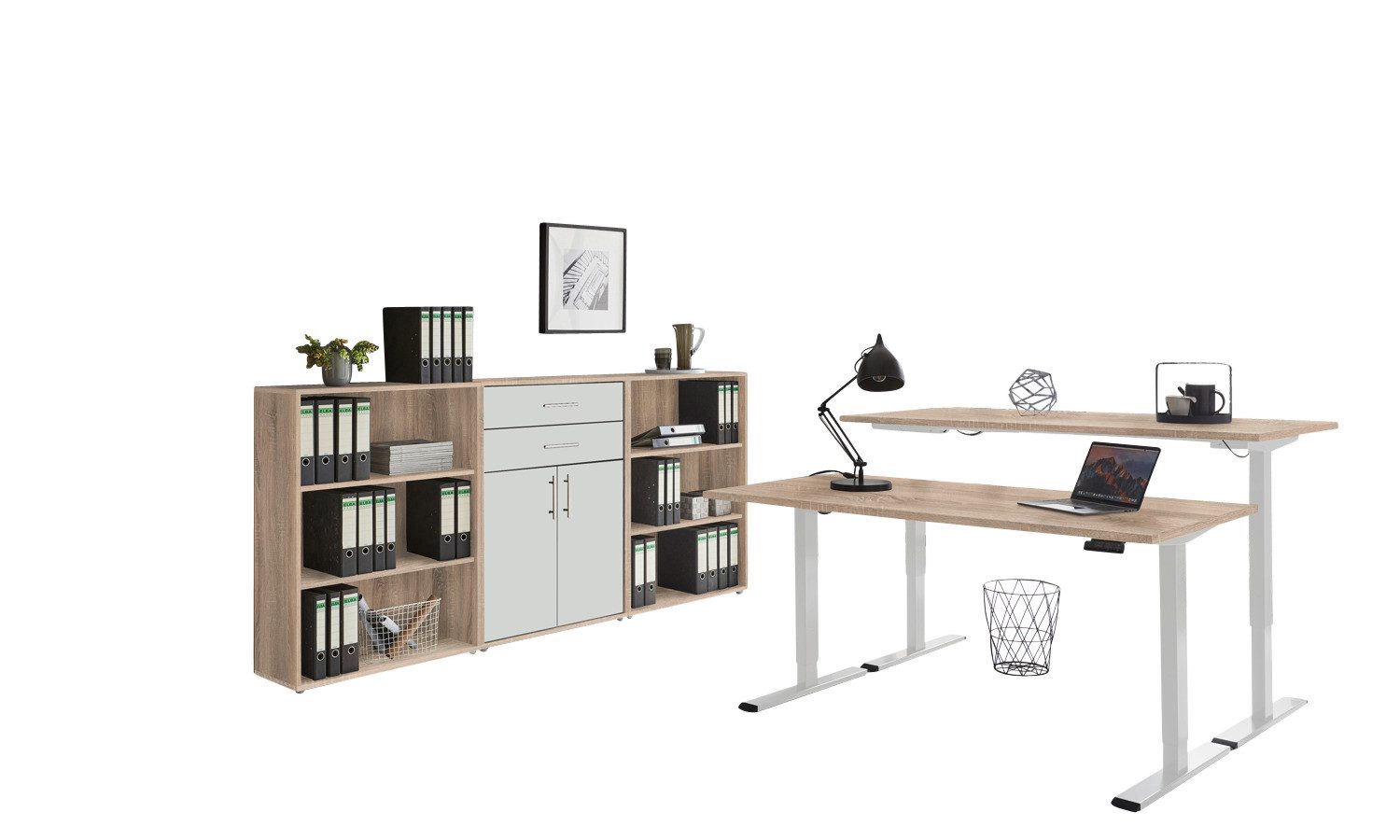 BMG Möbel Büromöbel-Set E-Office Edition Set 14, (Büromöbel-Set 14, elektrisch höhenverstellbarer Schreibtisch + Aktenschränke), stufenlos verstellbar 69-119 cm, mit Memory-Funktion