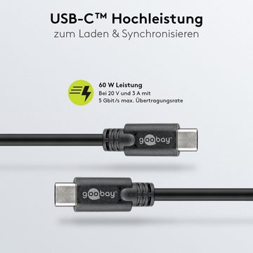 Goobay USB-C Kabel USB 3.2 Gen 1 Power Delivery USB-Kabel, USB-C, (50 cm), 5 Gbits Datenübertragung, 60 W Leistung, Schwarz