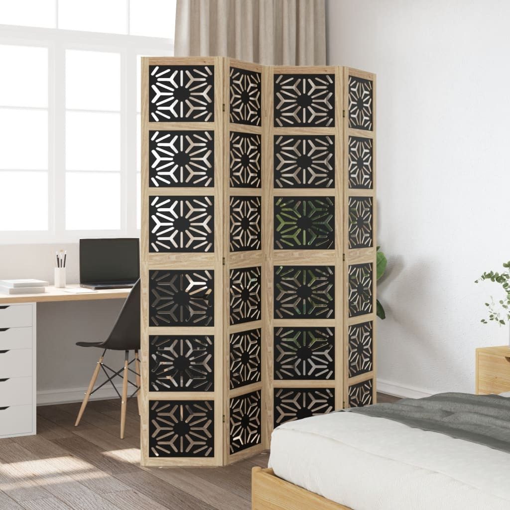 vidaXL Paravent 40 x 200 cm 4-tlg Raumteiler Braun und Schwarz Massivholz Paulownia Pa
