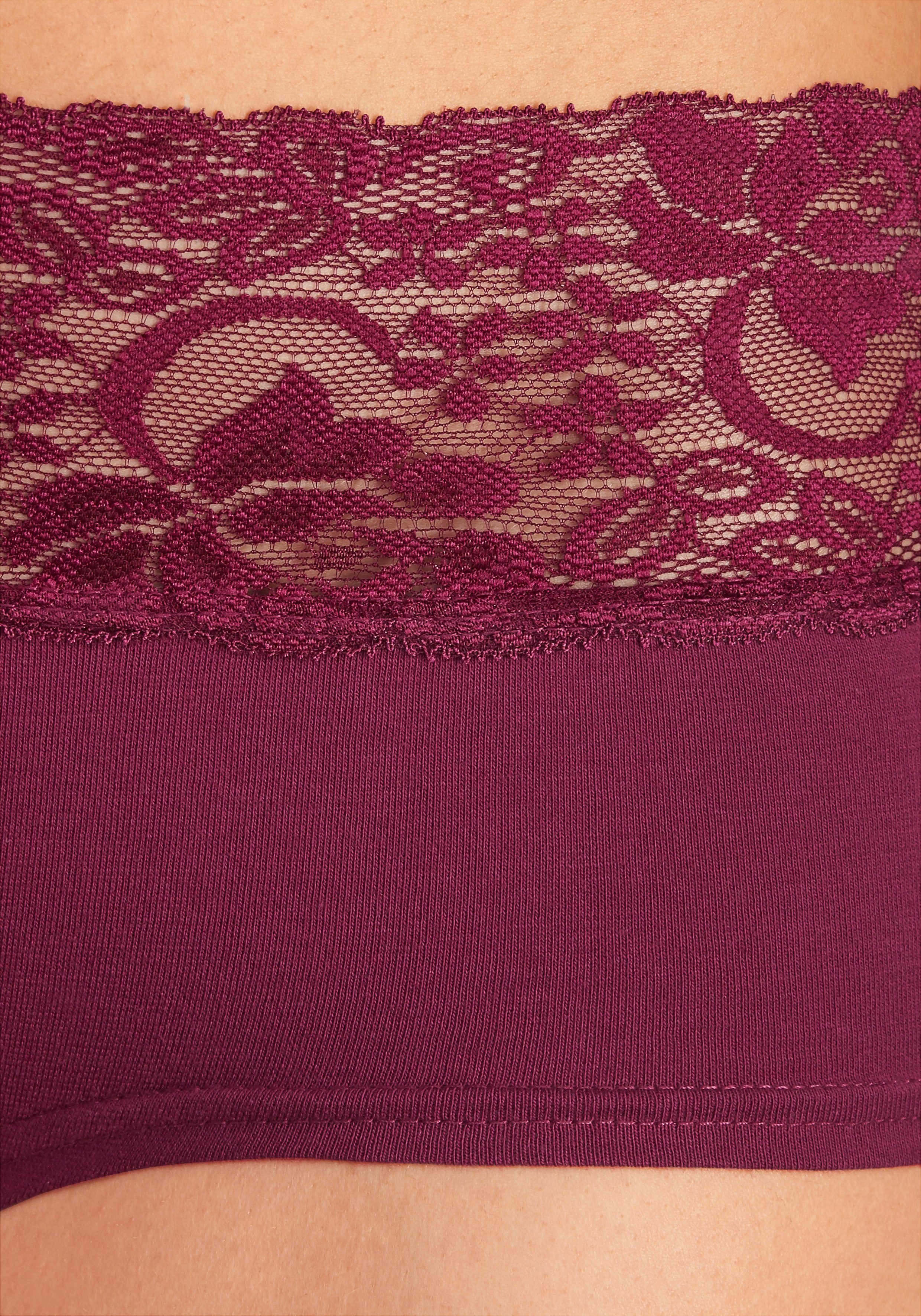Vivance bordeaux Panty Baumwolle mit (Packung, 3-St) petrol, floraler Spitze elastischer taupe, aus