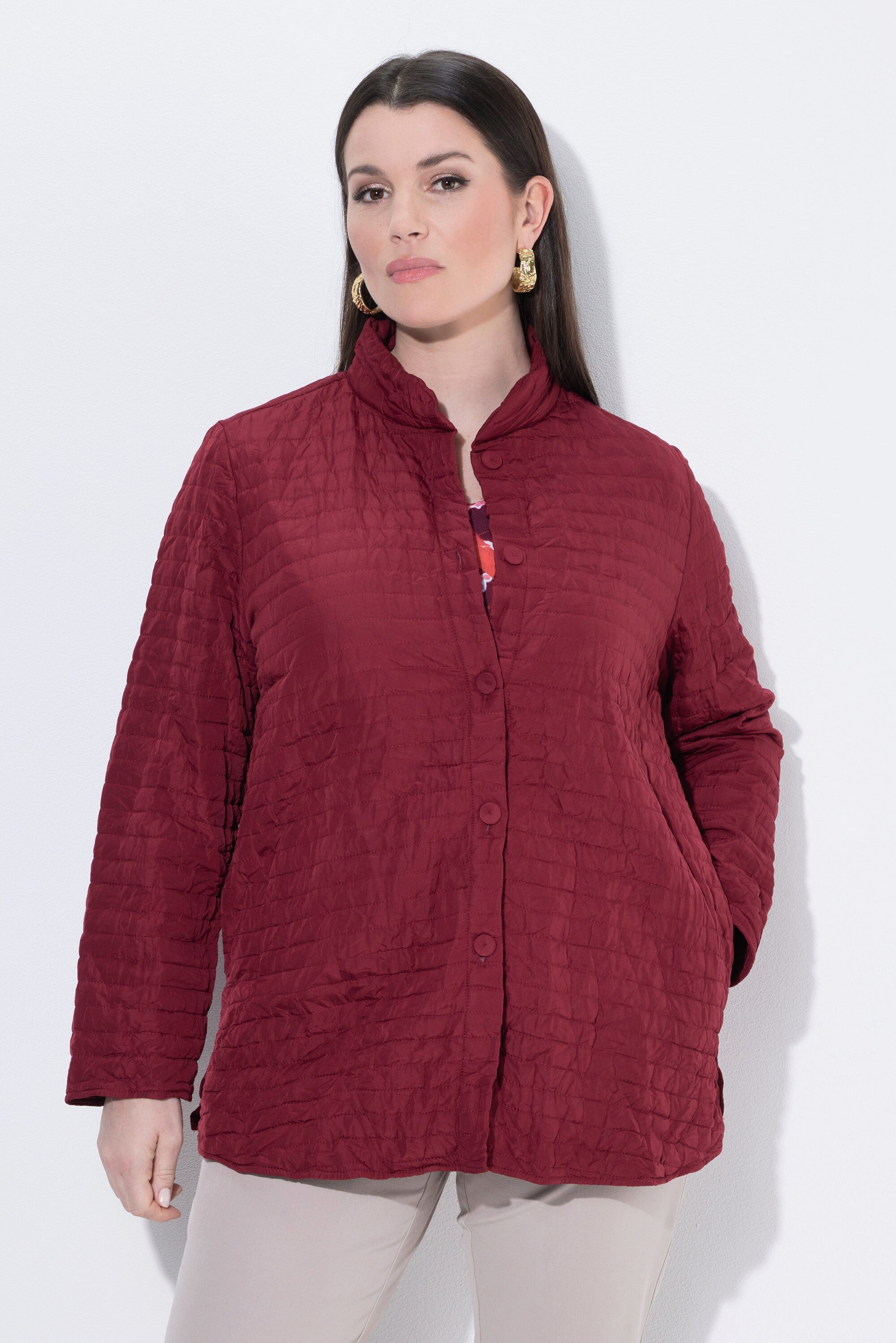 Ulla Popken Sommerjacke Jacke Crash-Effekt A-Linie Stehkragen Langarm