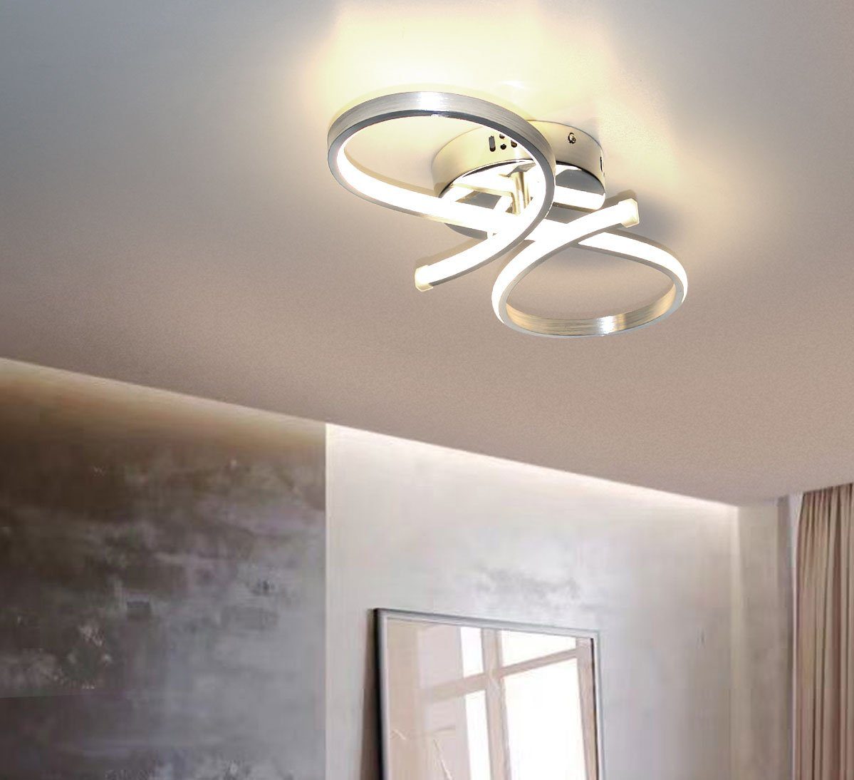 Alu Lampe Wohnzimmer mittlere hell, Deckenlampe ideale Leuchte satiniert sparsam 28W, / Warmweiß, Medium Schlafzimmer und 50x26cm Größe, Deckenleuchte »Octa« für Lewima gebürstet LED
