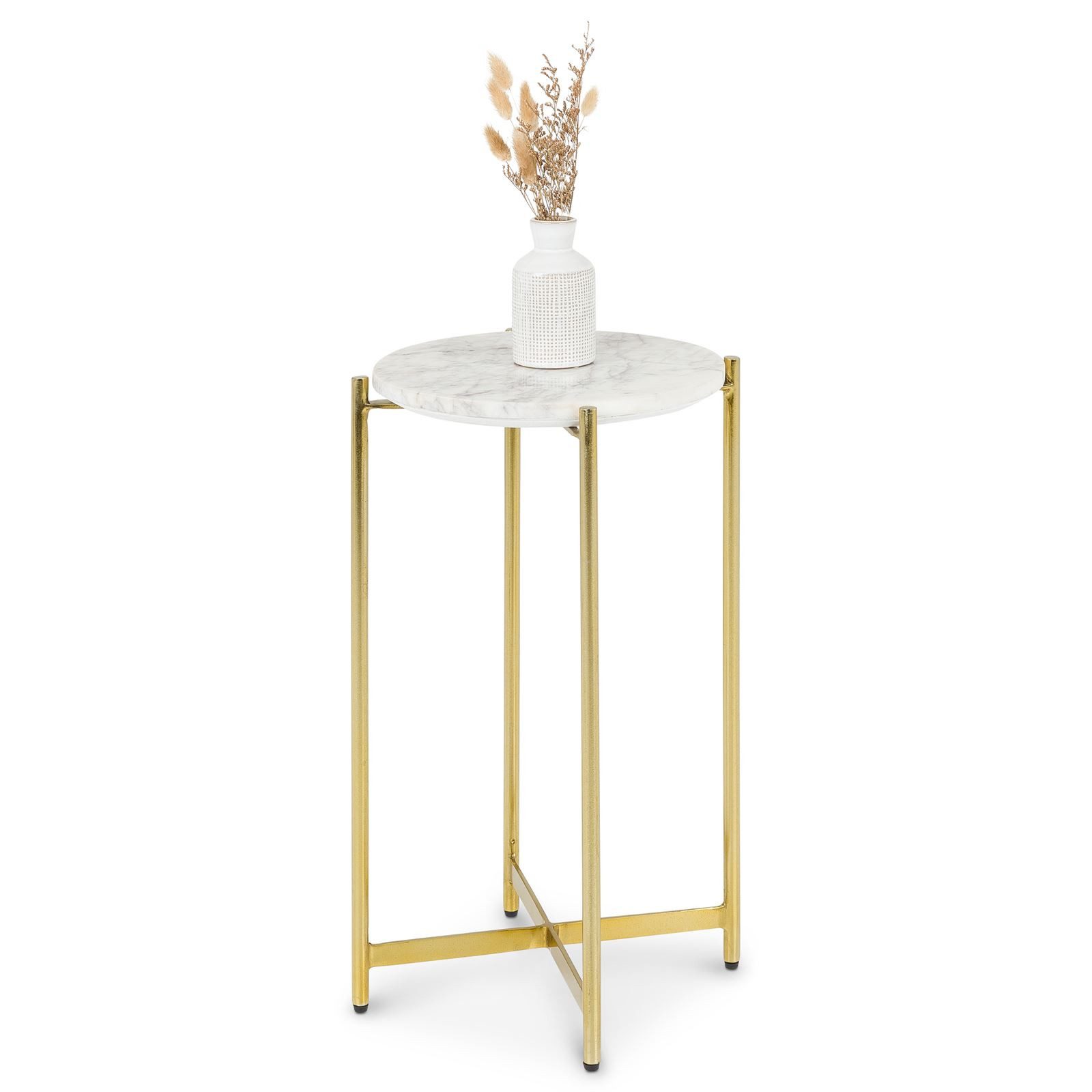 IDIMEX Beistelltisch CRATO, Couchtisch rund 36 cm mit Marmorplatte und Metallgestell Bronze/Weiß