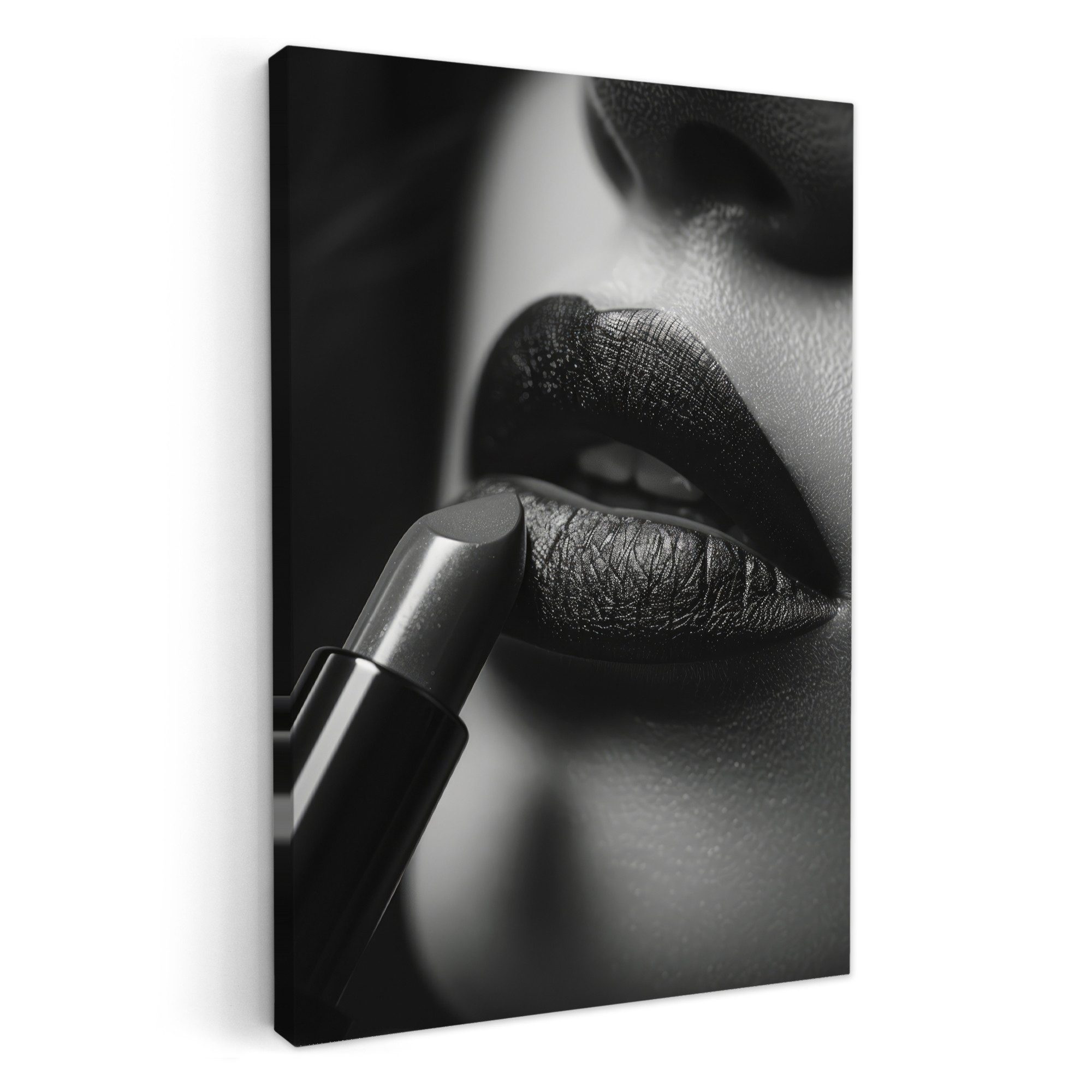 OneMillionCanvasses® Leinwandbild Frau - Lippenstift - Schwarz und weiß - Make-up, Fotodruck (1 St), Badezimmer Deko, Изображения WC, Toilette Wanddeko 20x30 cm